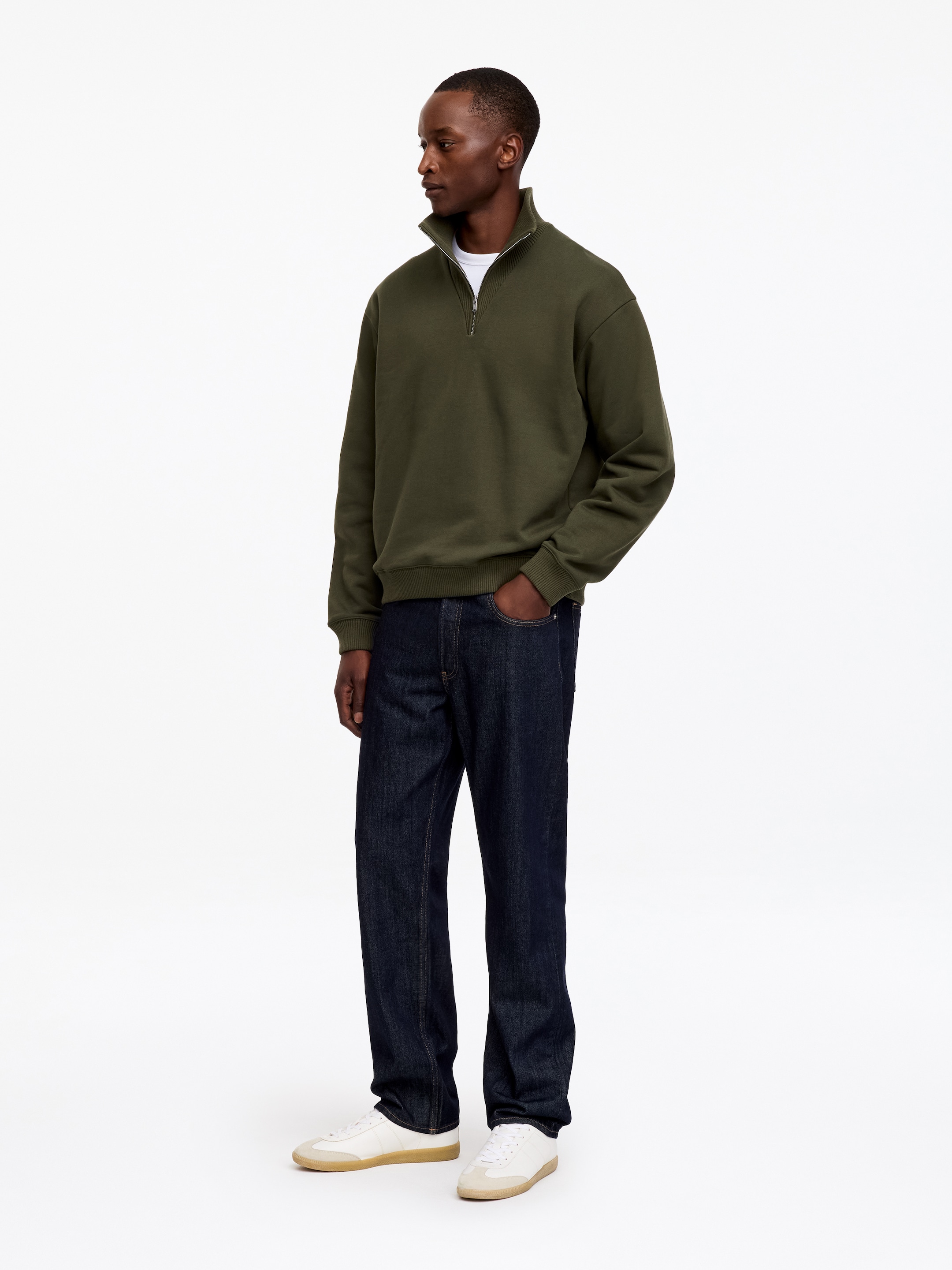 Sweatshirt mit kurzem Reißverschluss - Dunkles Khaki - Regular Fit - men - StillMedia/Lookbook - 3