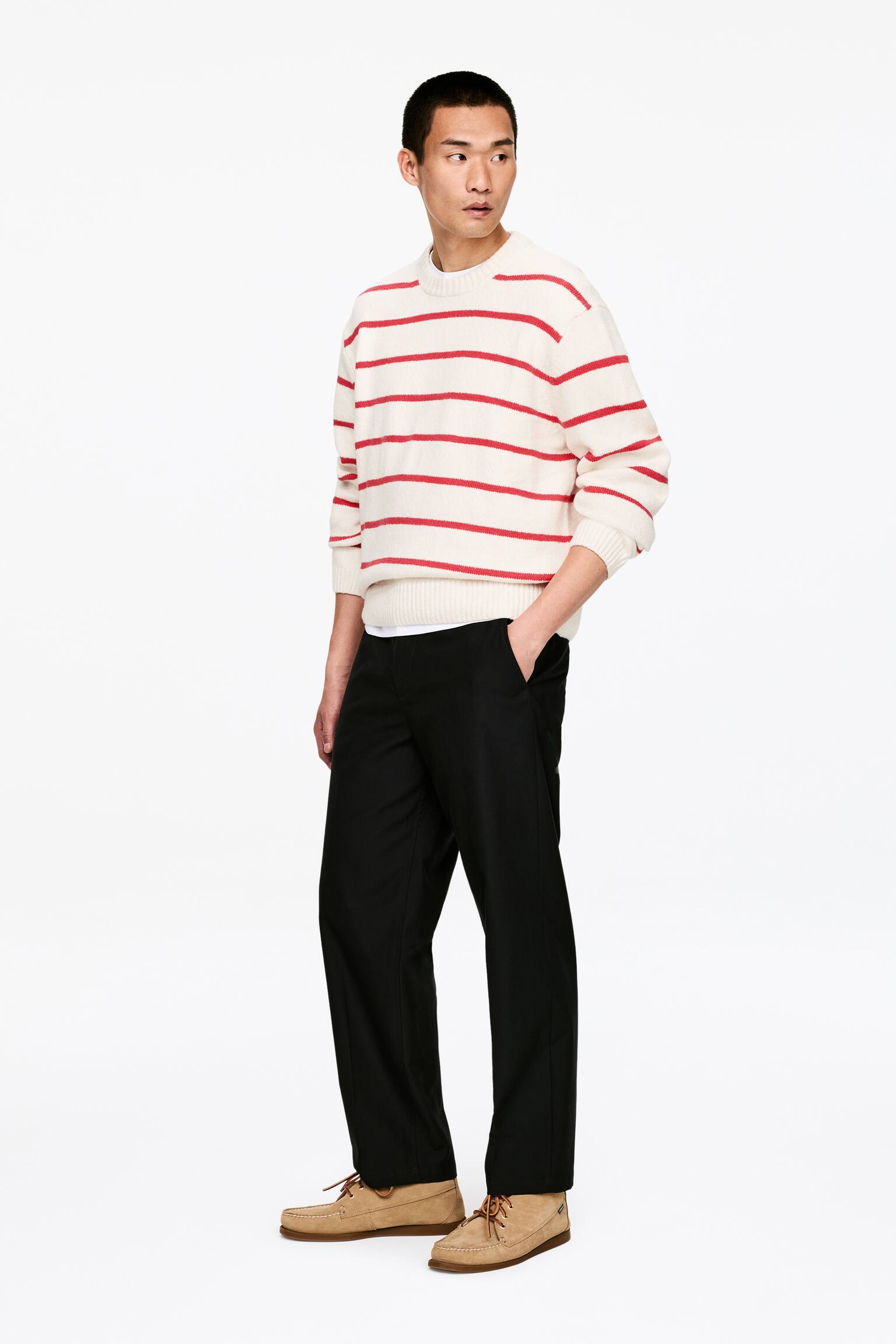 Ruimvallende trui van een katoenmix - Gebroken wit/rood/Zwart/wit - 3