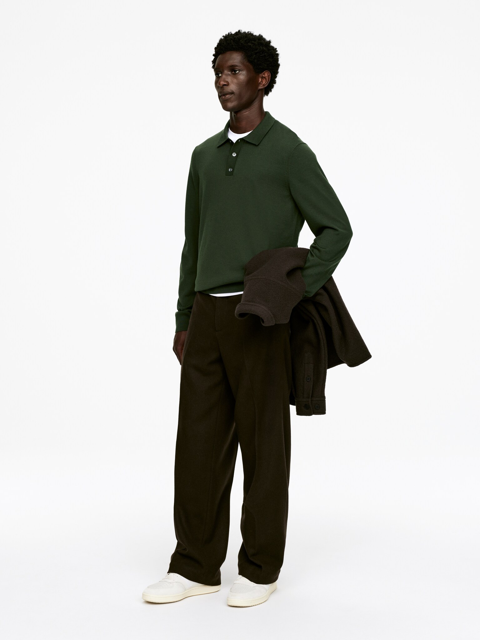 Polo en laine mérinos - Vert foncé/Marron foncé/Bleu foncé/Noir/Gris chiné - 3