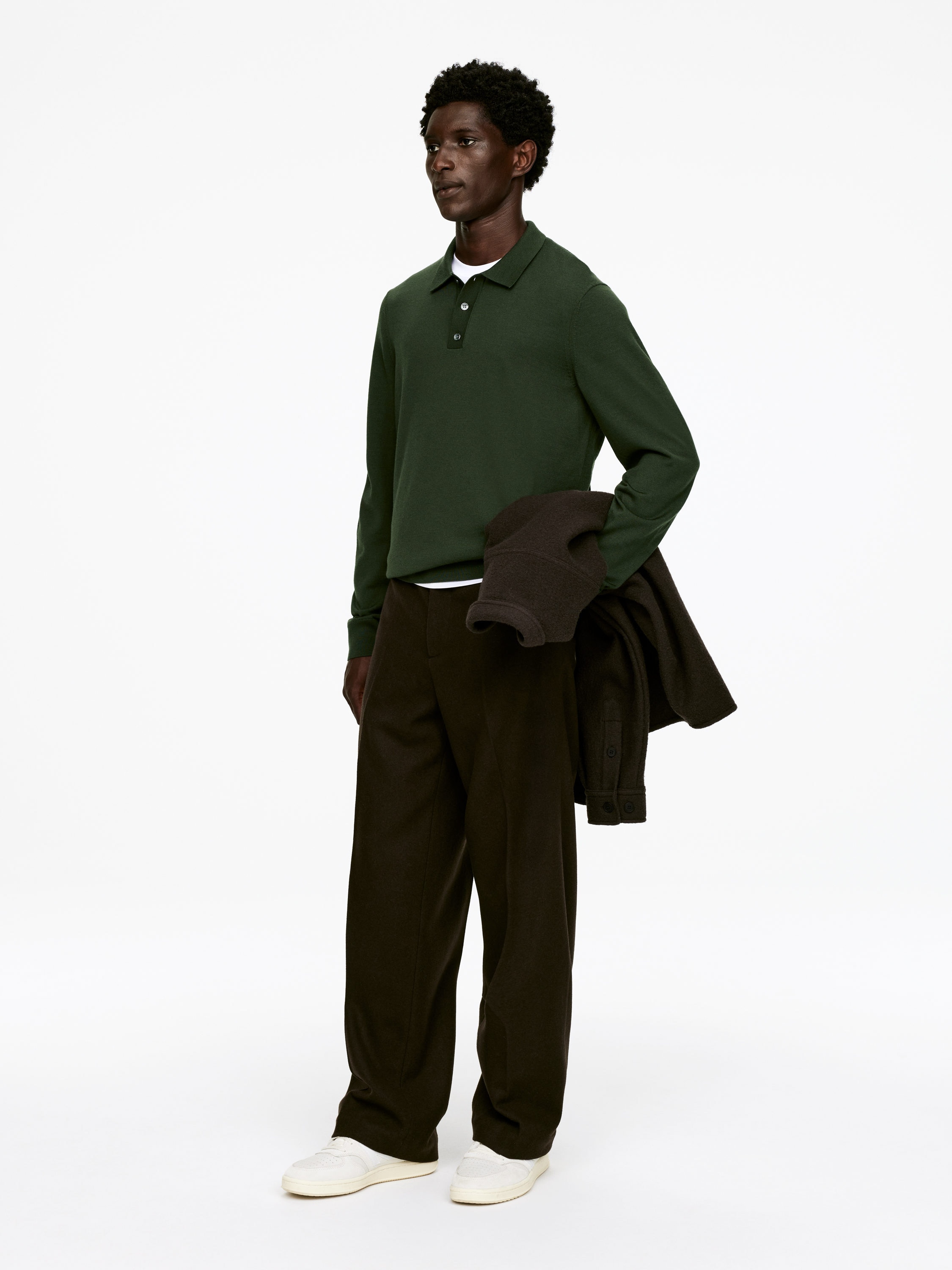 Merino Polo Jumper - Dark Green - Regular fit - Men - StillMedia/Lookbook - 15