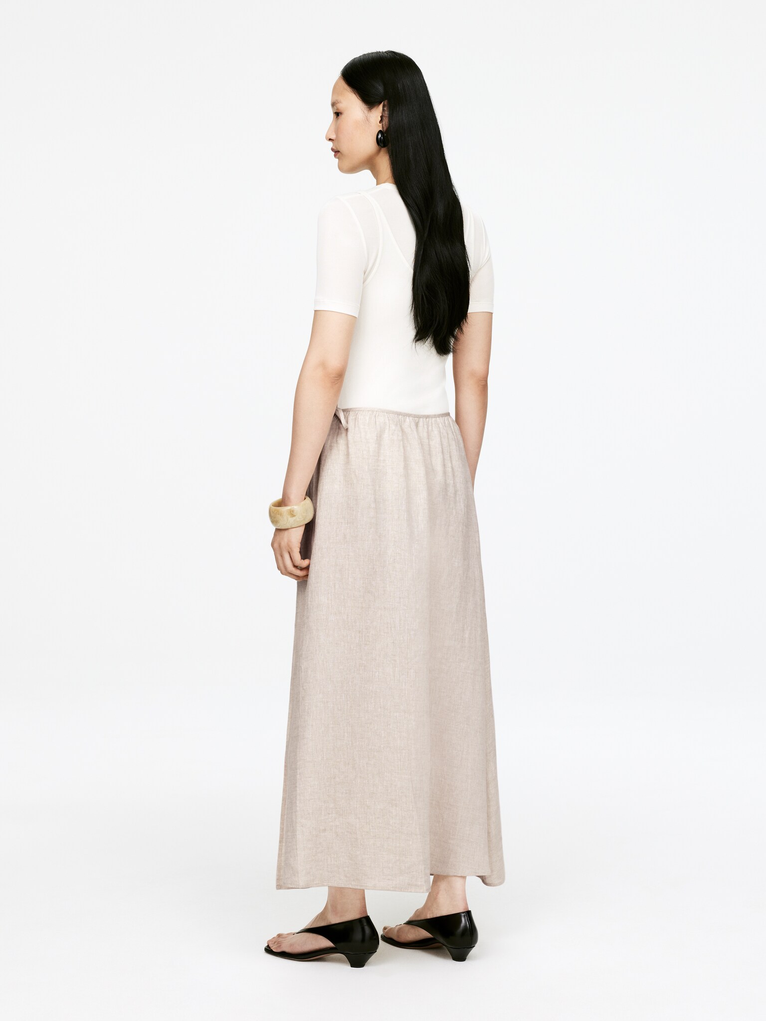 Jupe portefeuille en lin - Beige - 5