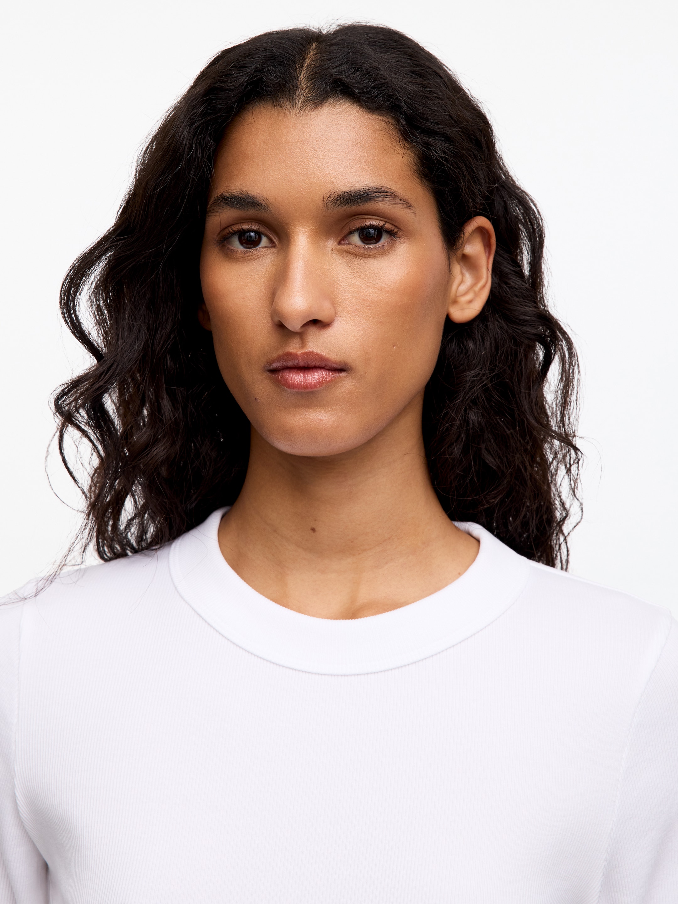 Slim Crop-Sleeve Rib T-shirt - White - Slim fit - Women - StillMedia/Lookbook - 13