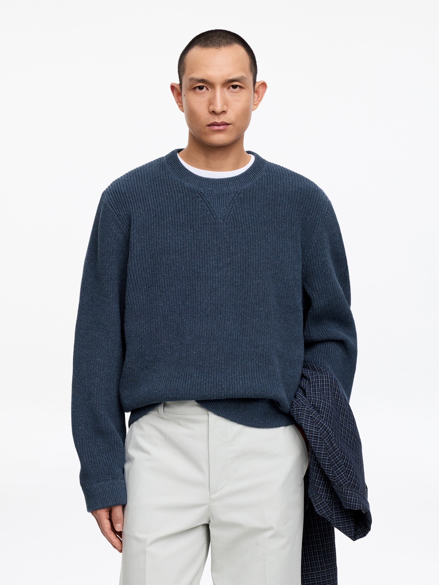 Pull en coton et lin - Bleu - 1