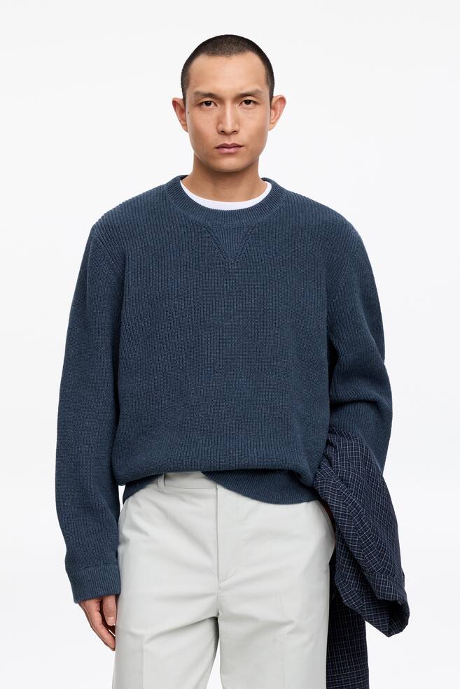 Cotton Linen Jumper - Blue - 1