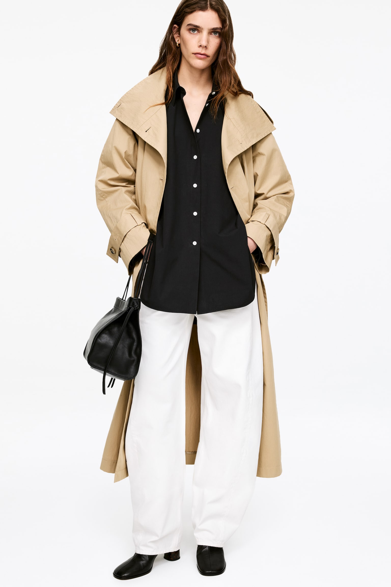 Cămașă cu deschidere curbată - Negru - 6