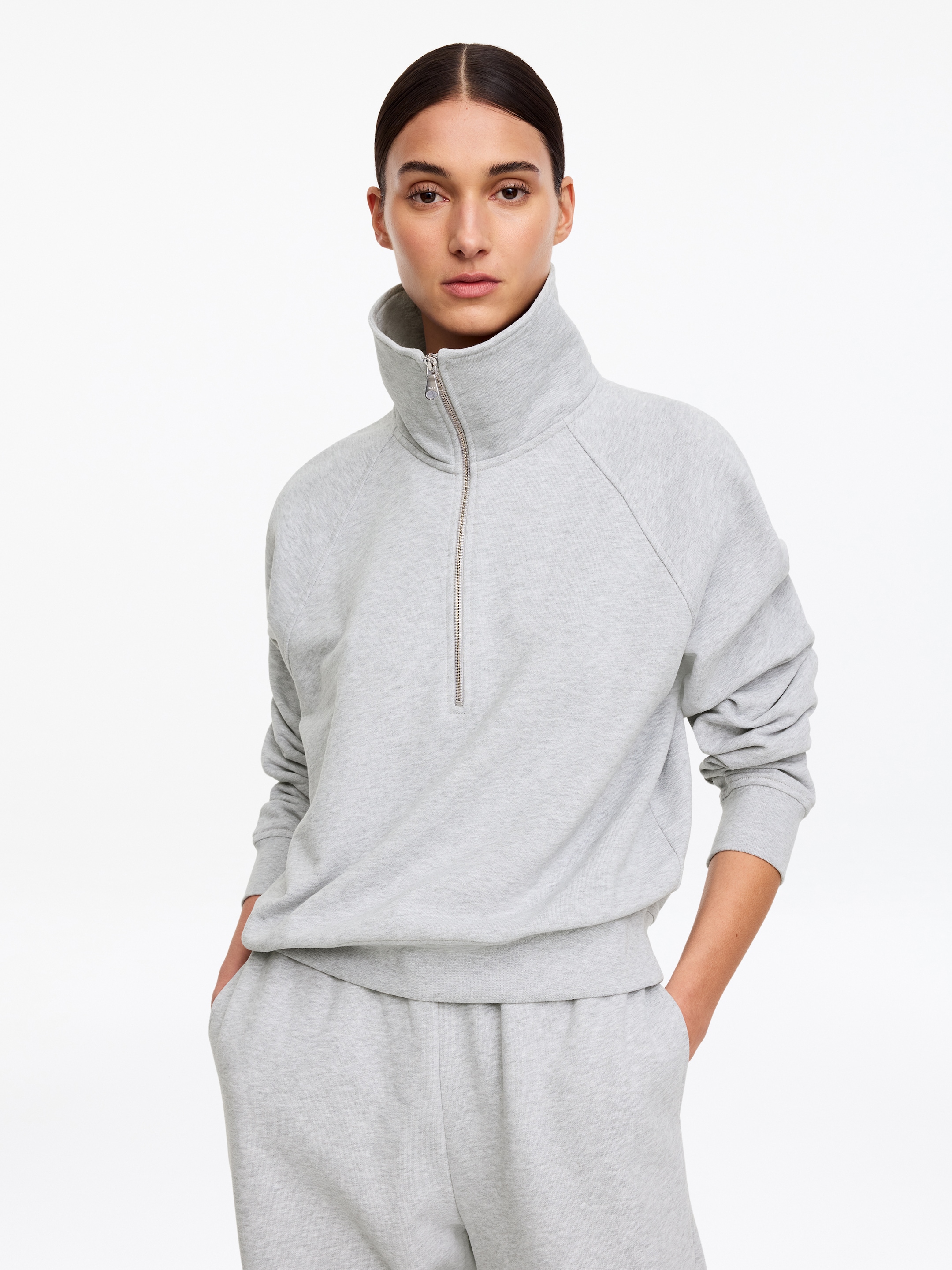 Zapinana do połowy bluza frotté - Szary - Fason swobodny - Women - StillMedia/Lookbook - 4