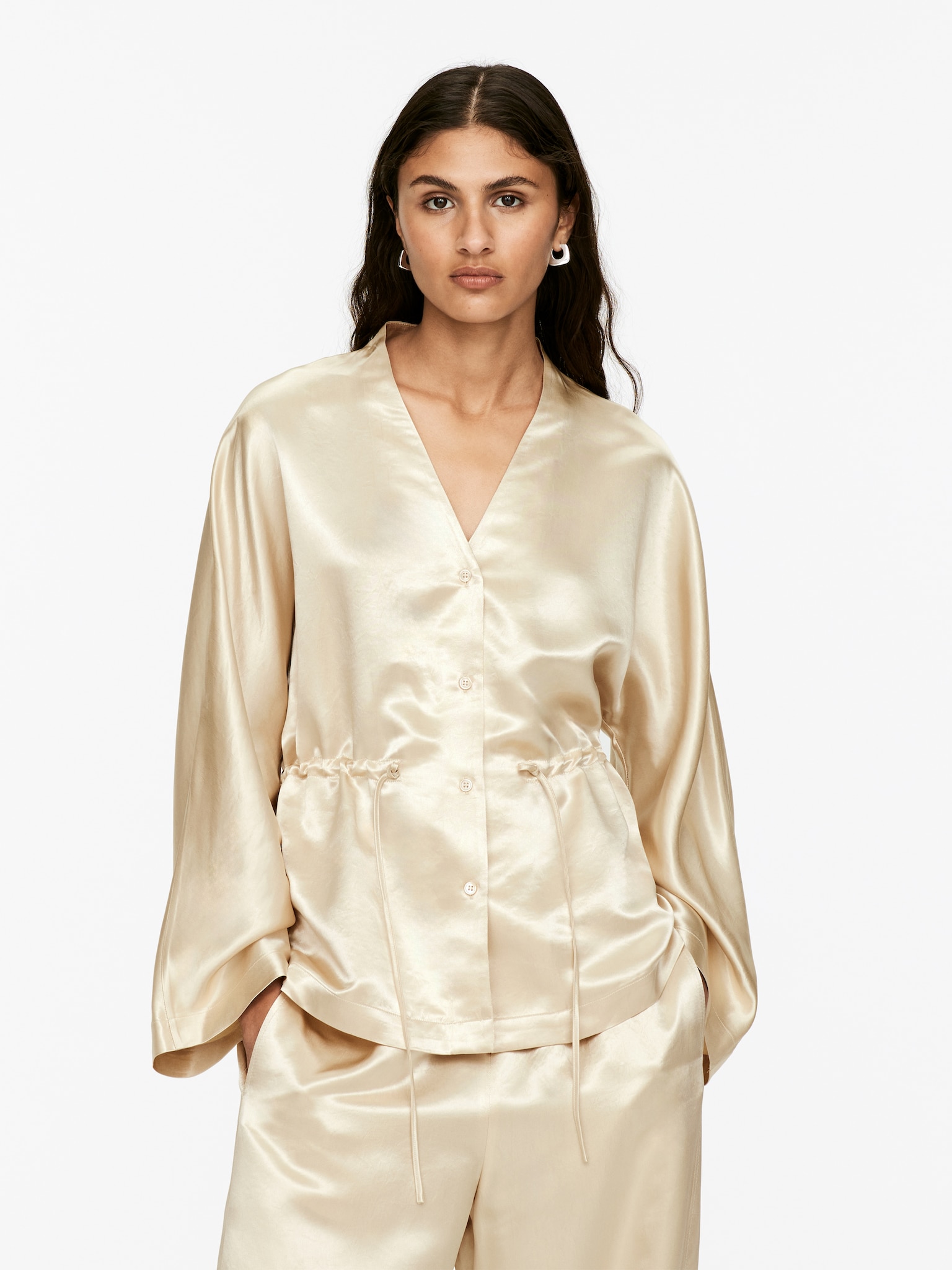 Bluse mit Schleife - Hellbeige