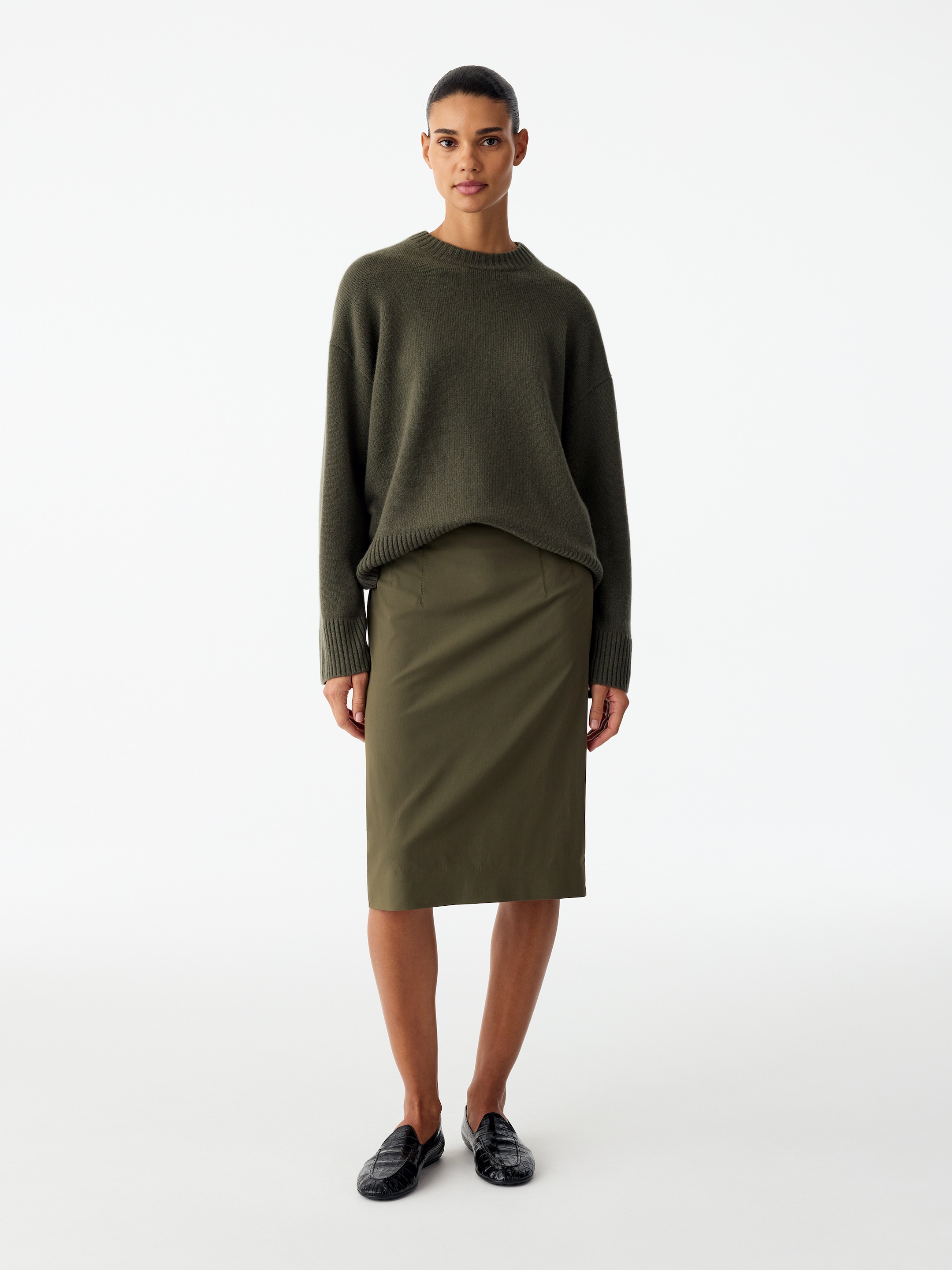 Stretch Cotton-Blend Skirt-Green-20788