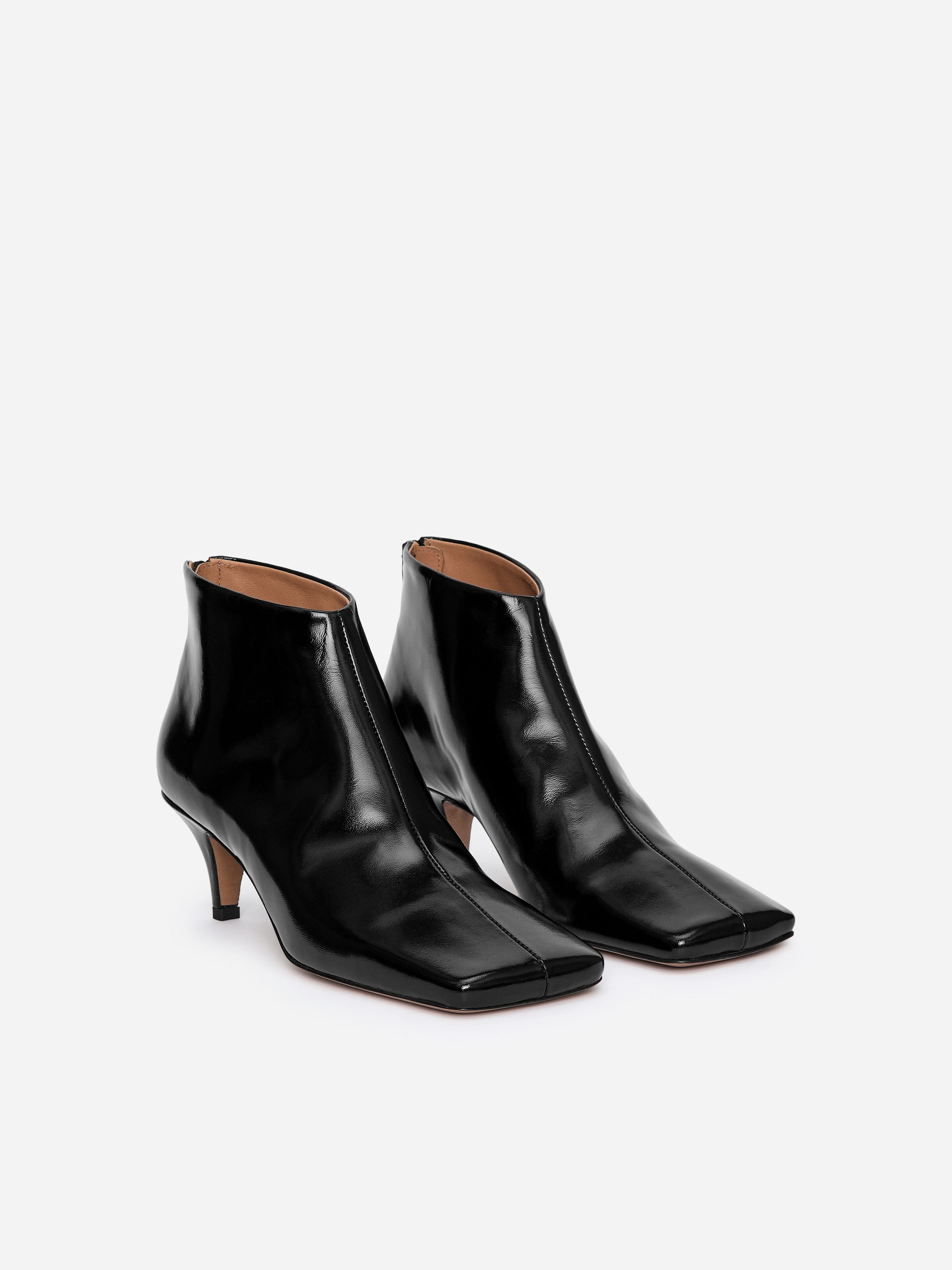 Glossy Leather Ankle Boots-#272627-17229