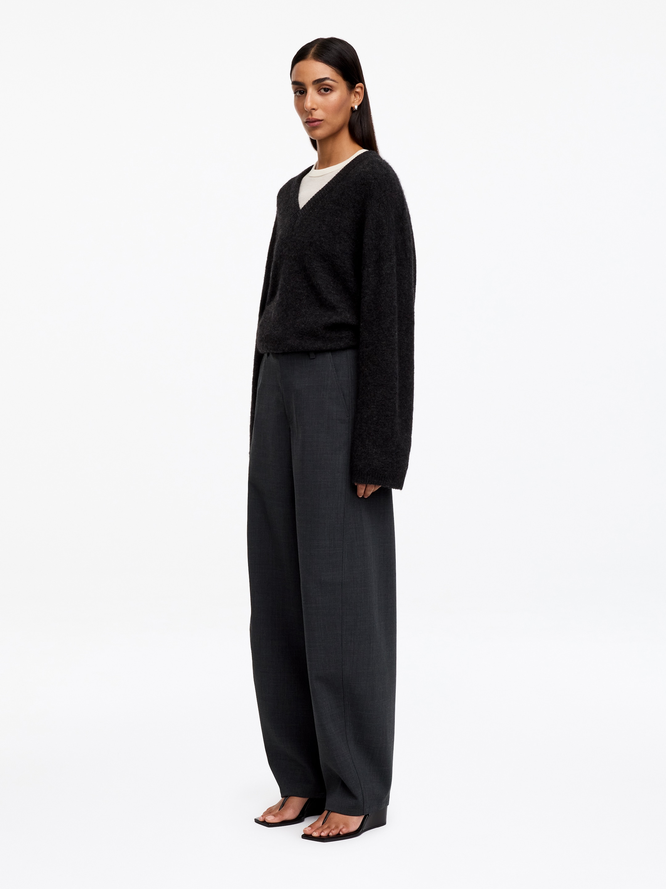 Pantaloni barrel in misto lana - Grigio scuro - Relaxed fit - women - StillMedia/Lookbook - 3