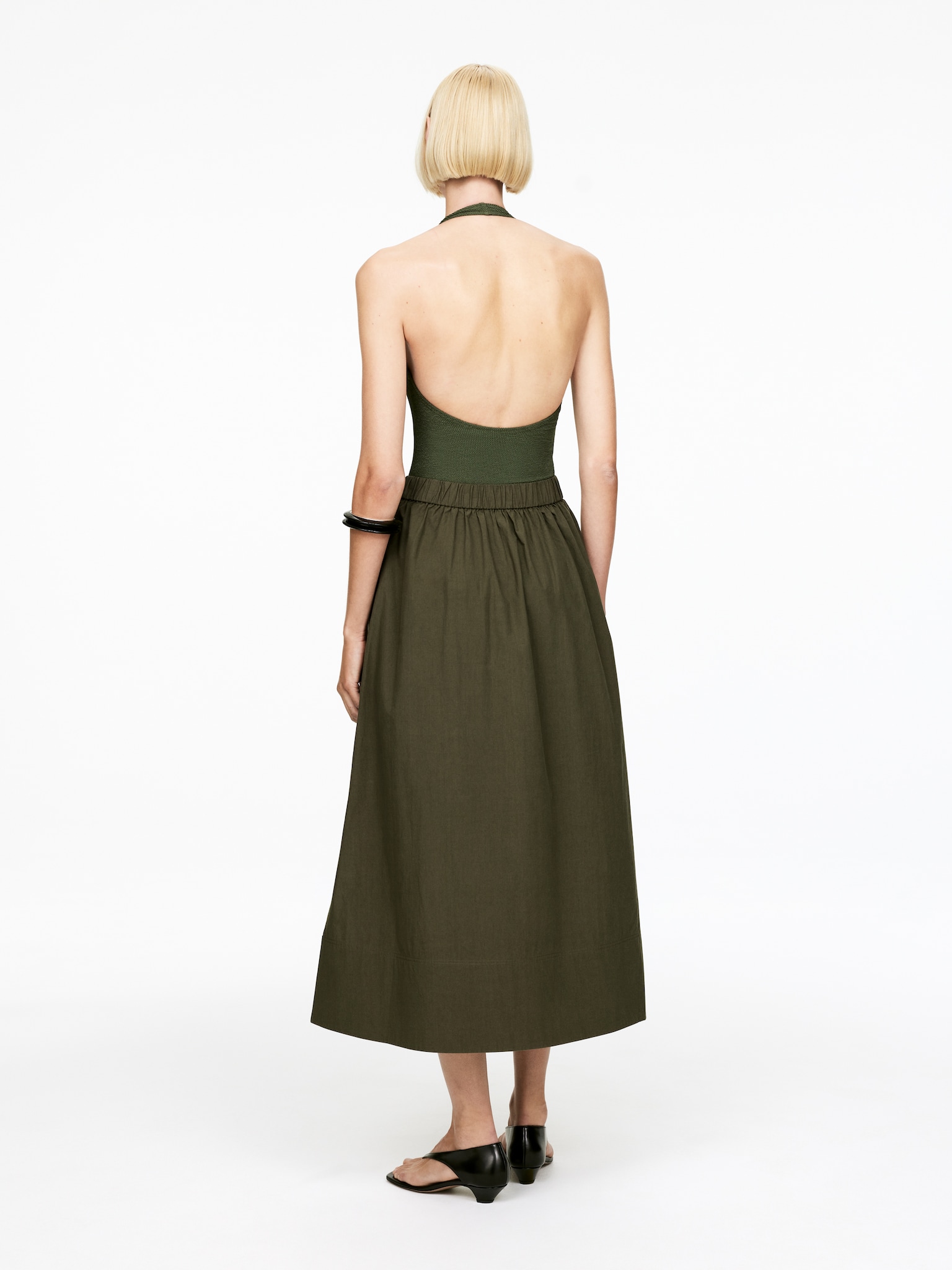 Trapezowa bawełniana spódnica - Zielony khaki/Czarny - 6
