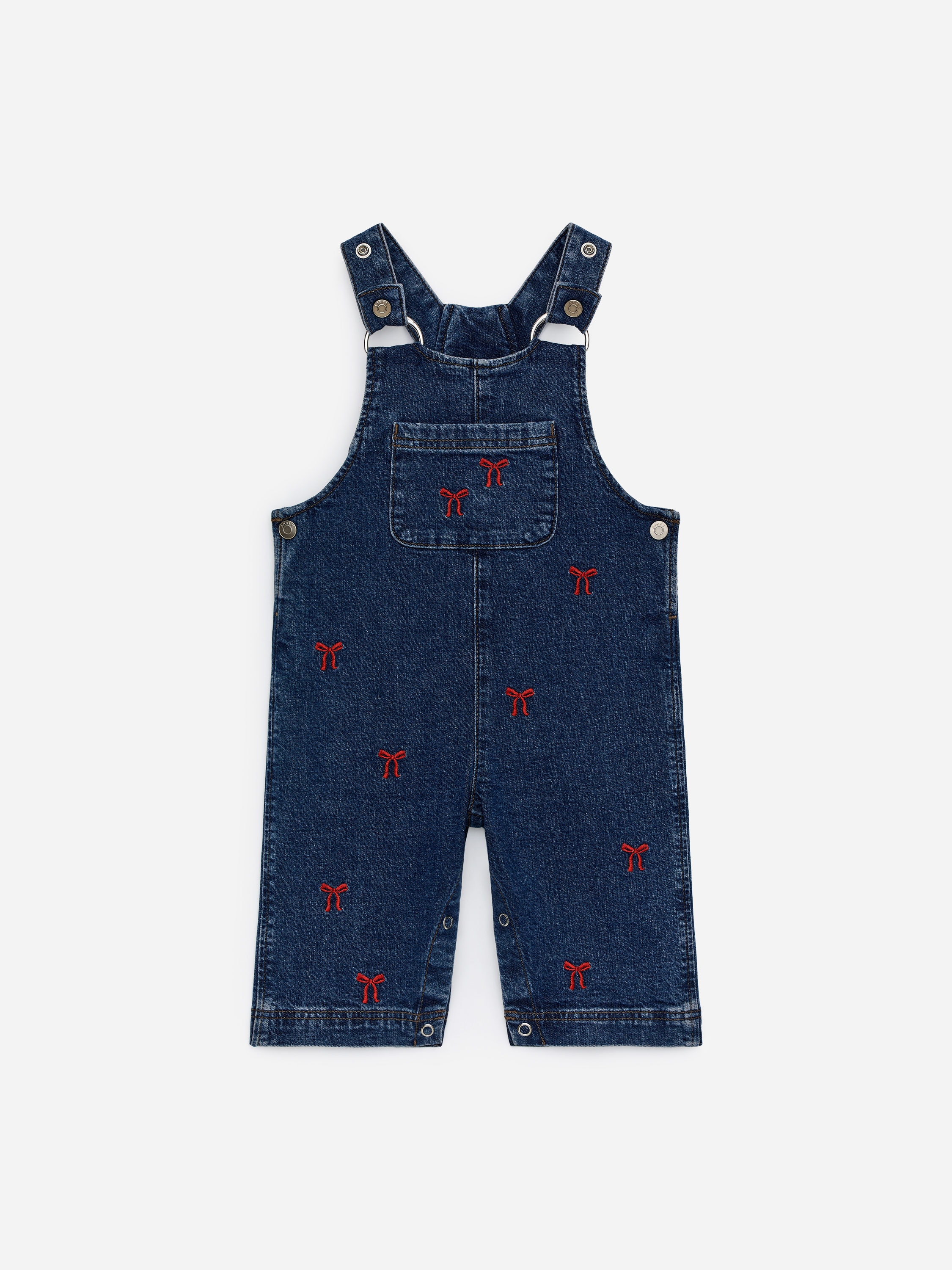 Embroidered Denim Dungarees-#23263B-17394