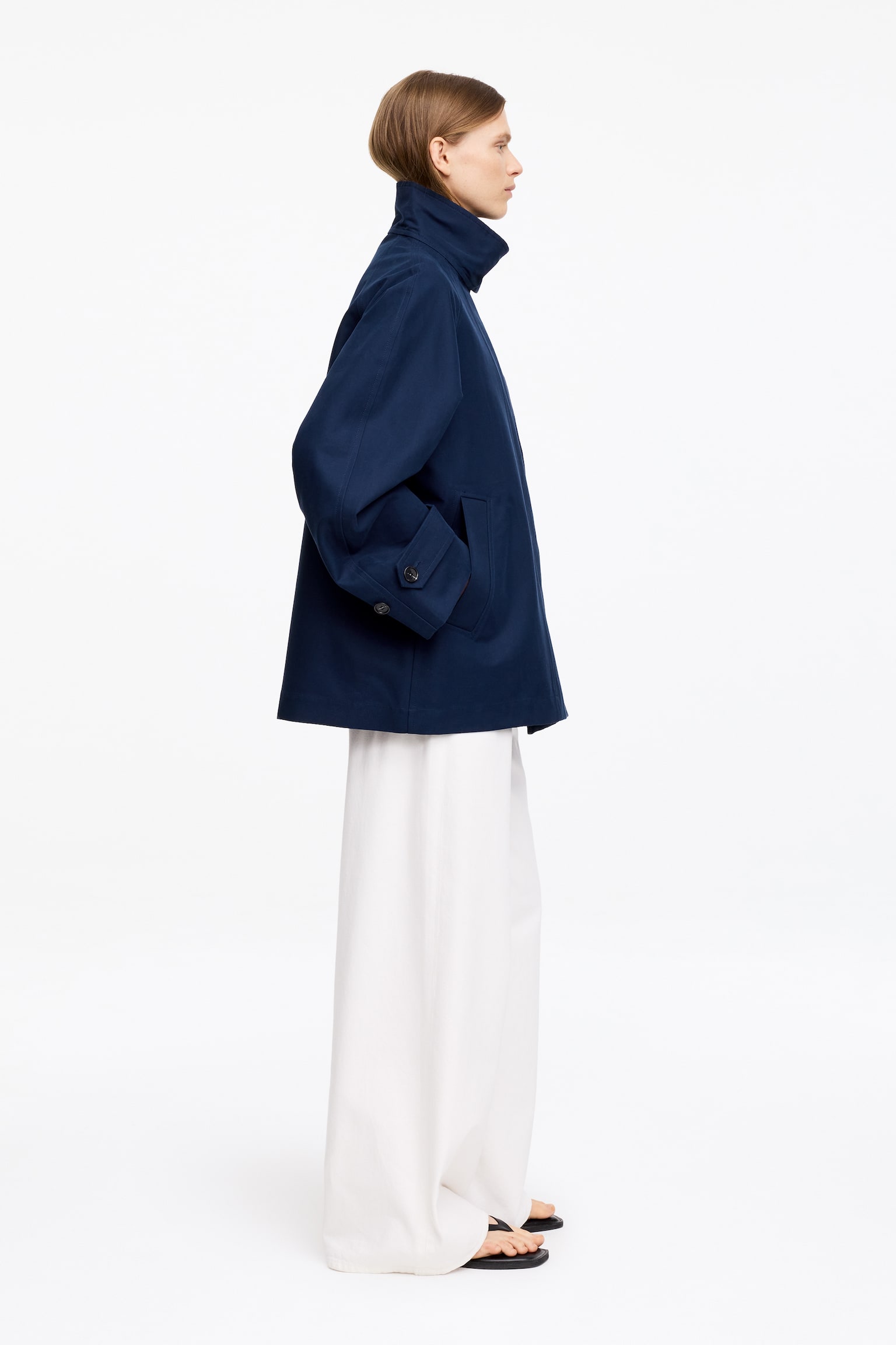 Bawełniana kurtka z wysokim kołnierzem - Ciemnoniebieski - 7