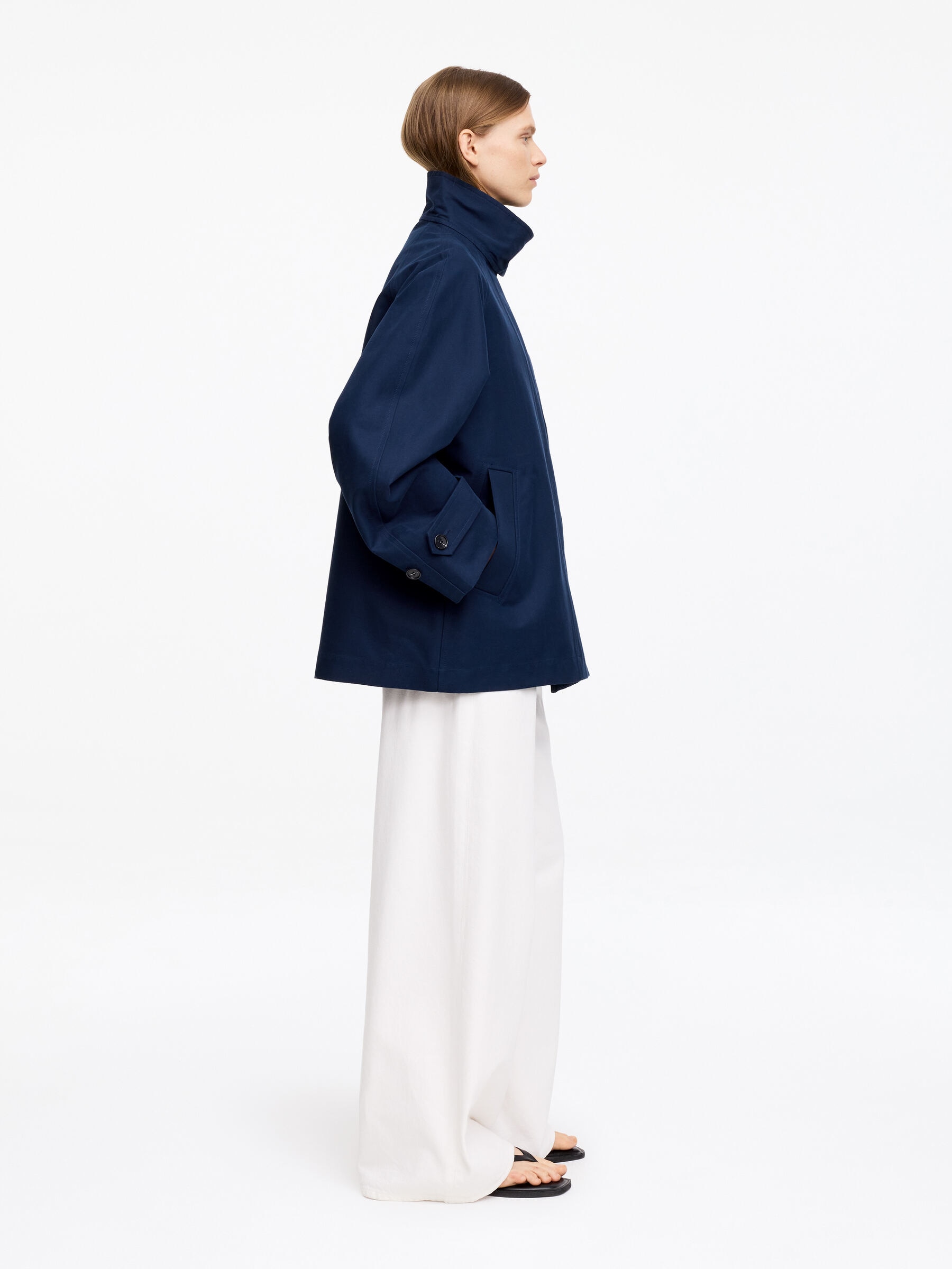 Funnel-Collar Cotton Jacket - Dark Blue - Relaxed fit - Women - StillMedia/Lookbook - 5