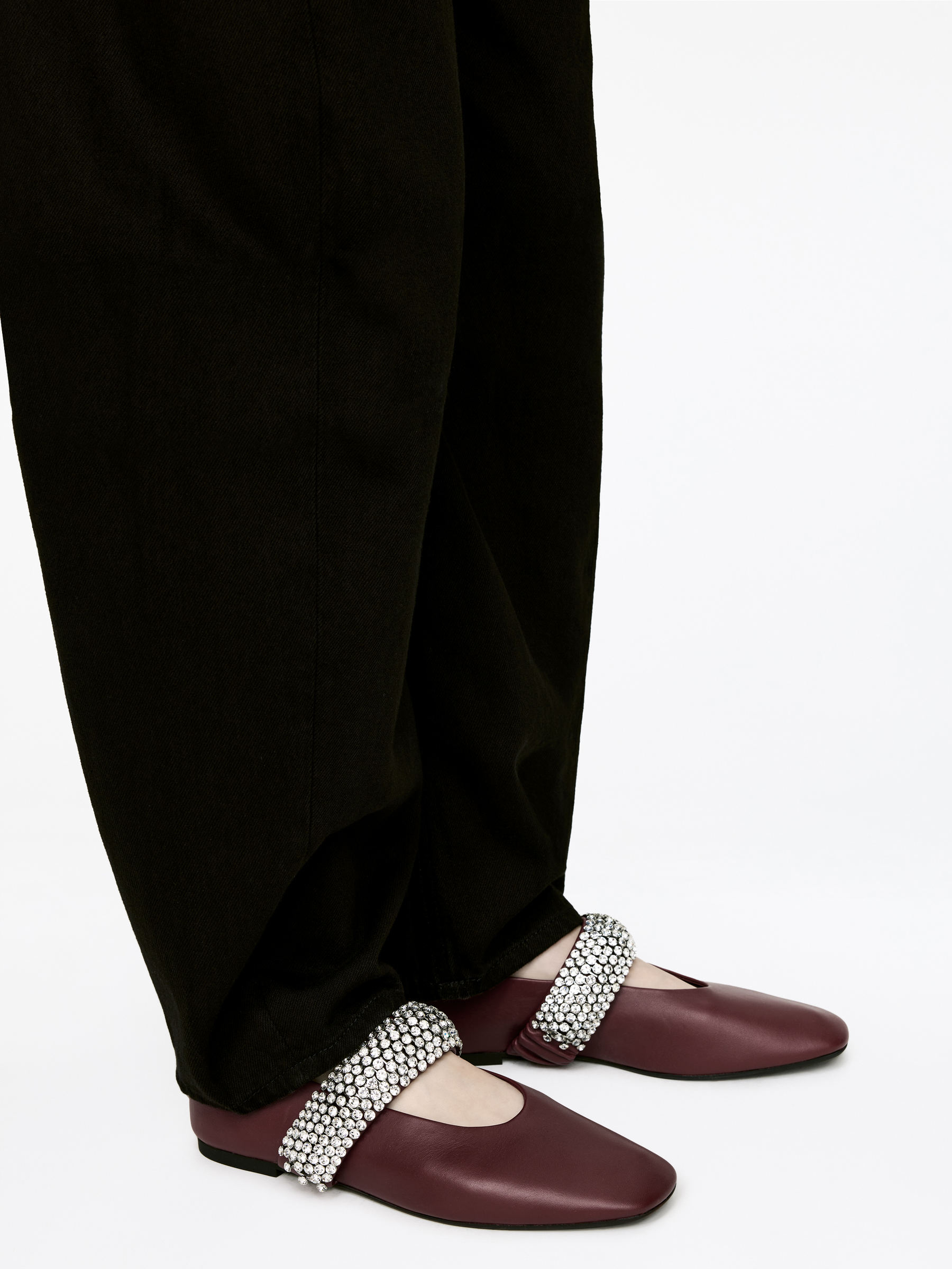 Rhinestone Leather Flats - Burgundy - Women - StillMedia/Lookbook - 8