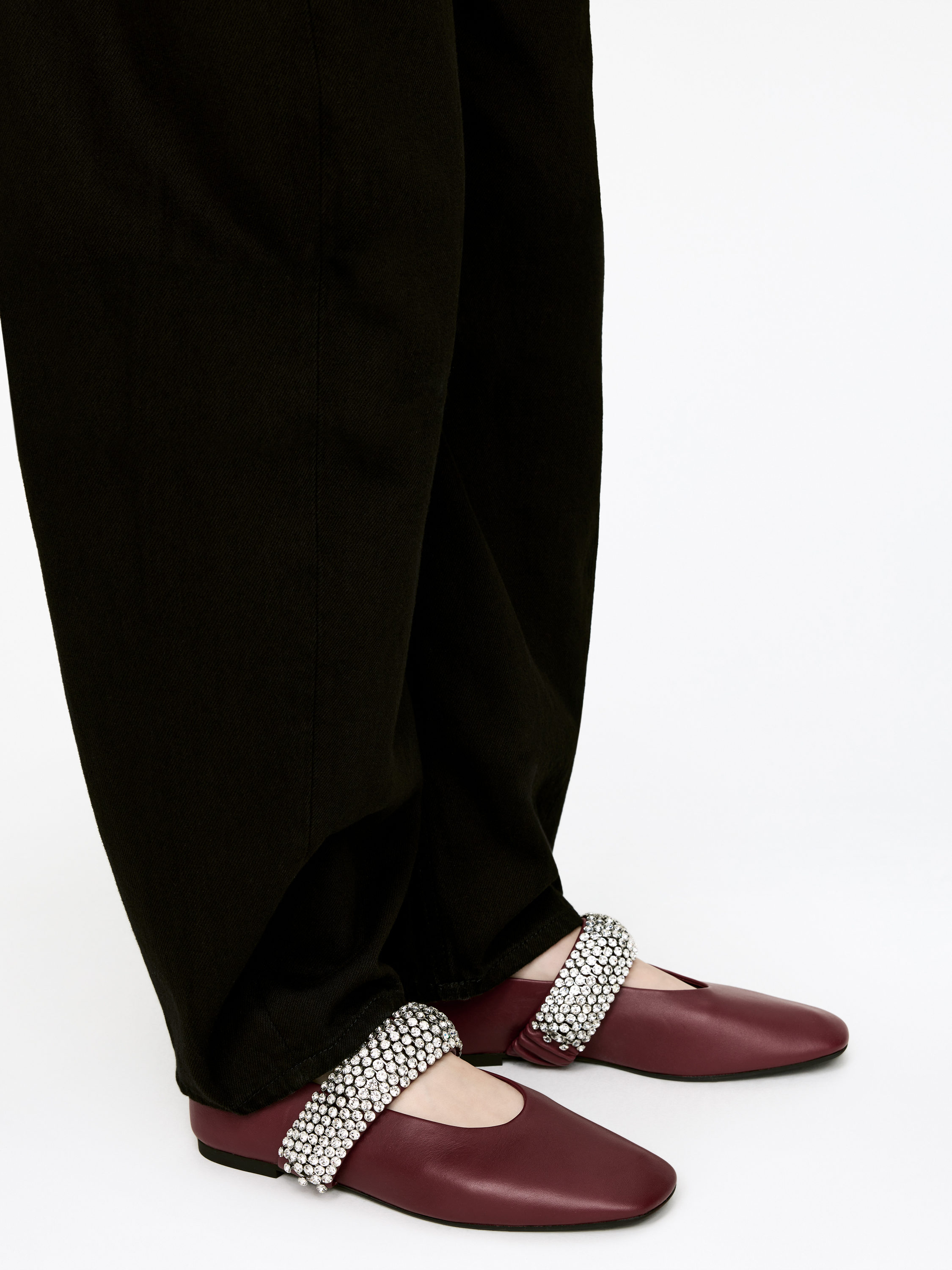 Rhinestone Leather Flats - Burgundy - Women - StillMedia/Lookbook - 8