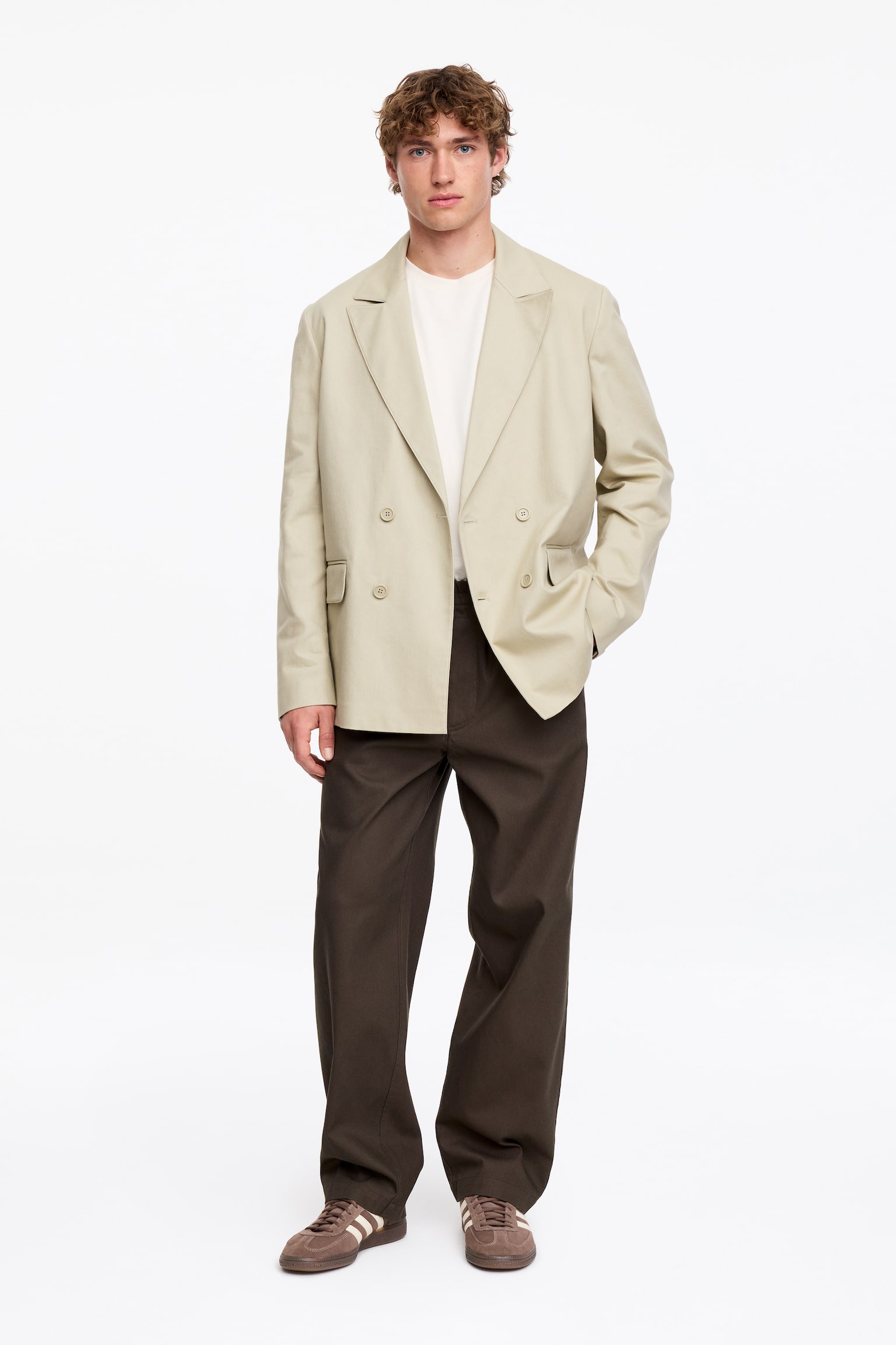 Dwurzędowa marynarka-Jasnobrązowy - 1