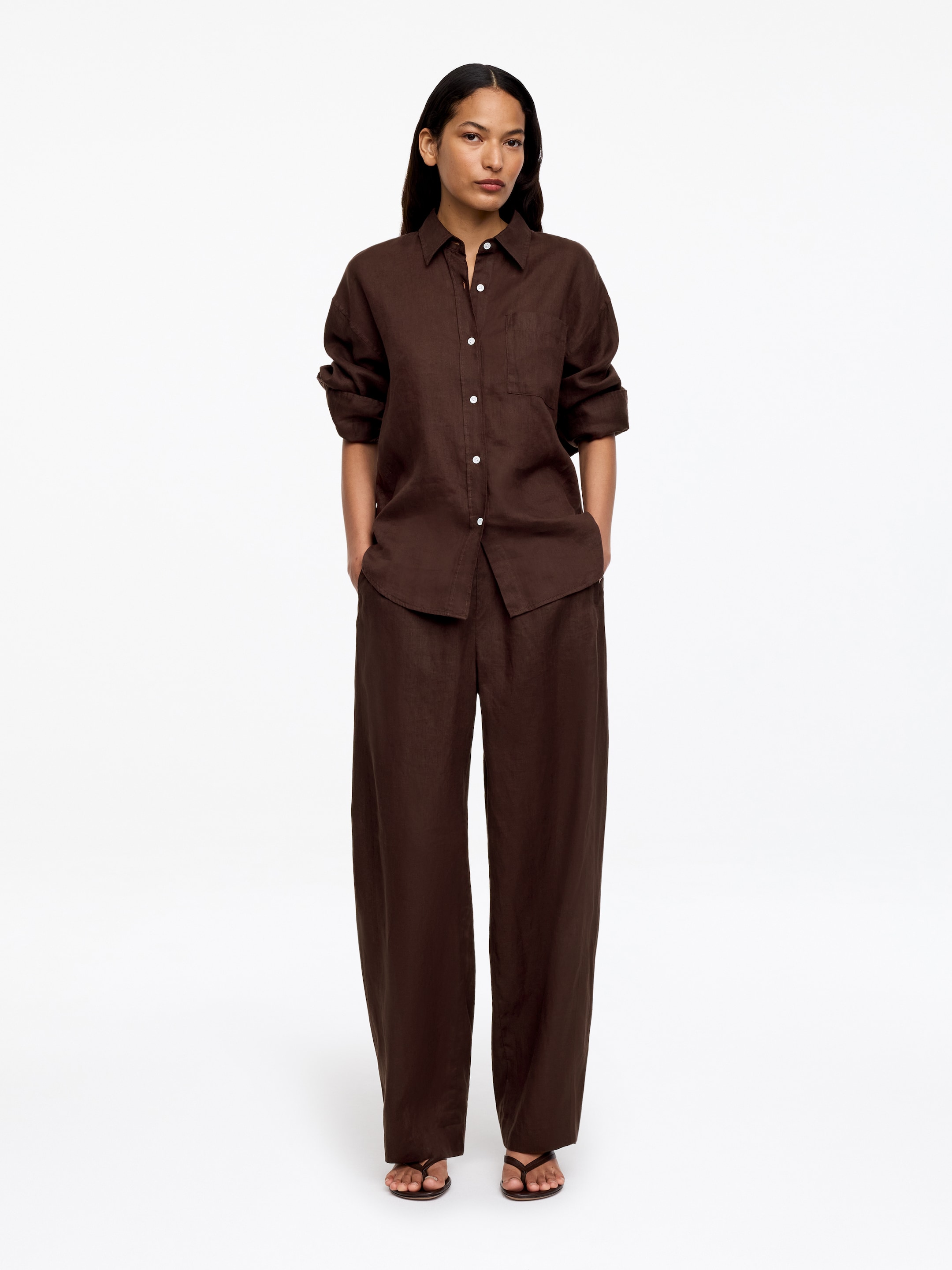 Barrel Linen Trousers-#3C2A2B-18484