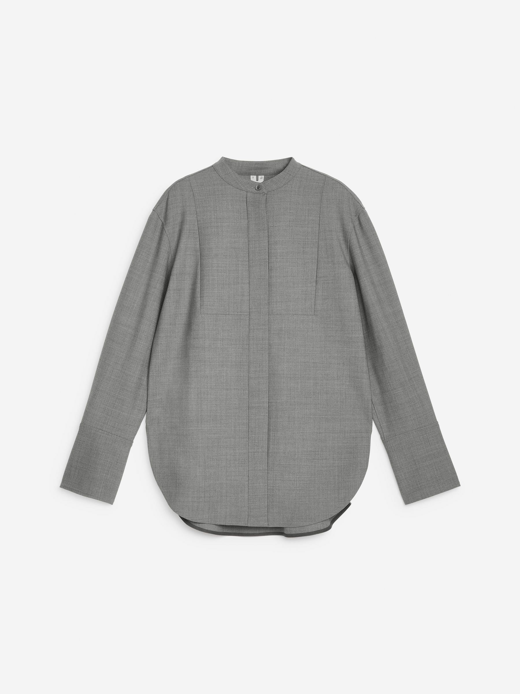 Wool-Blend Tuxedo Shirt-Grey-12351