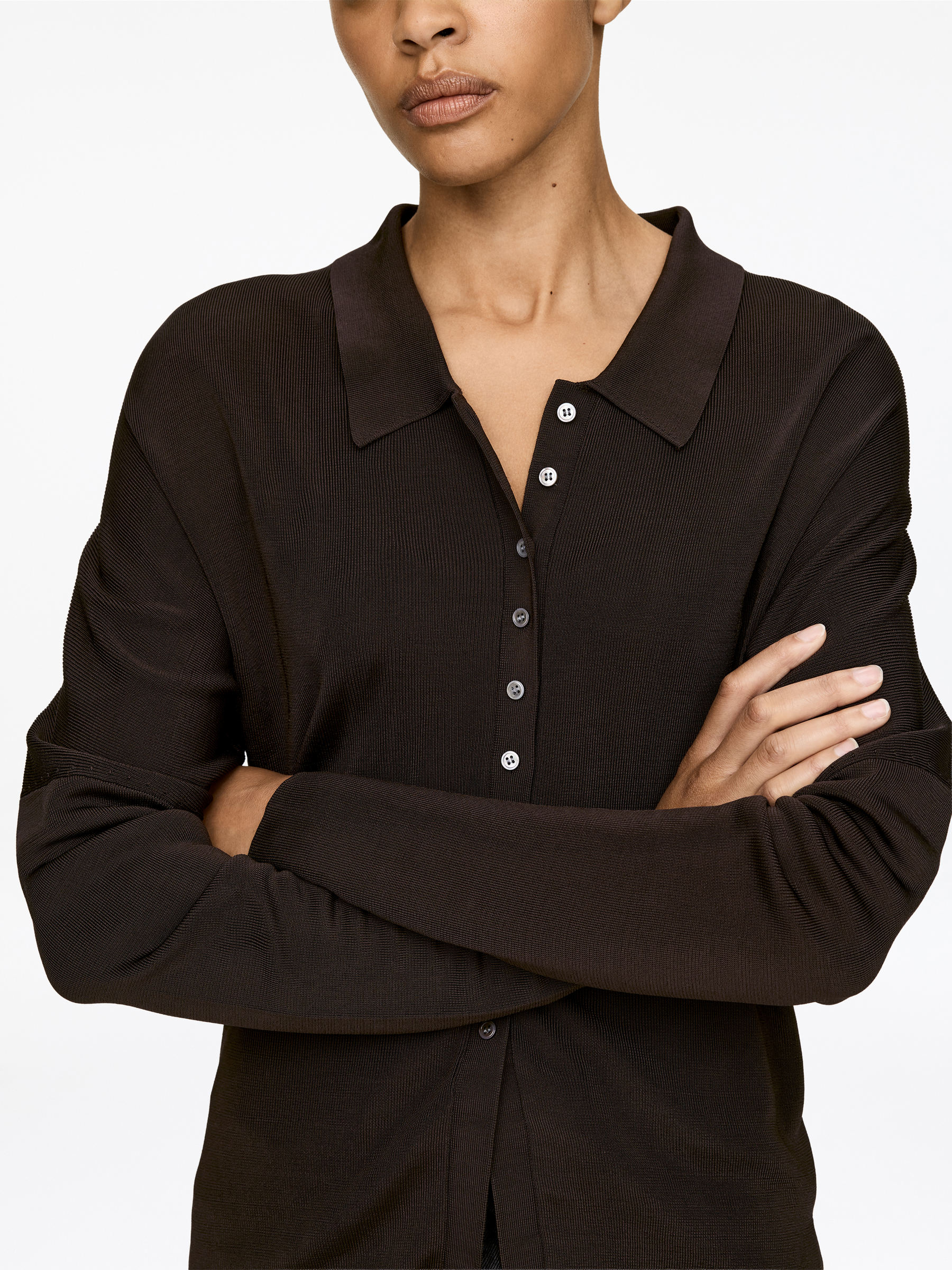 Fine-Knit Shirt - Dark Brown - Regular fit - Women - StillMedia/Lookbook - 6