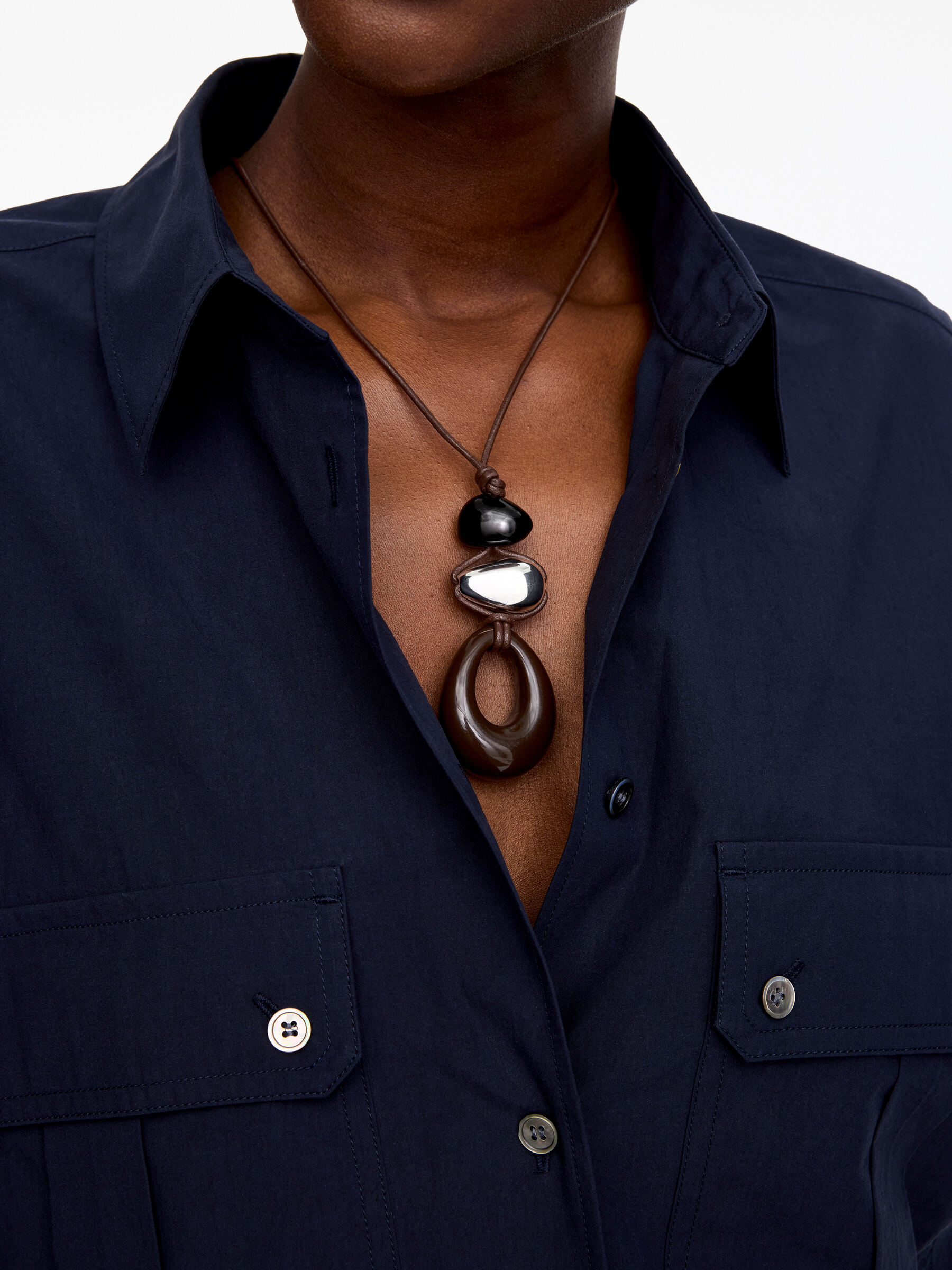 Bead Pendant Cord Necklace - Brown - Women - StillMedia/Lookbook - 3