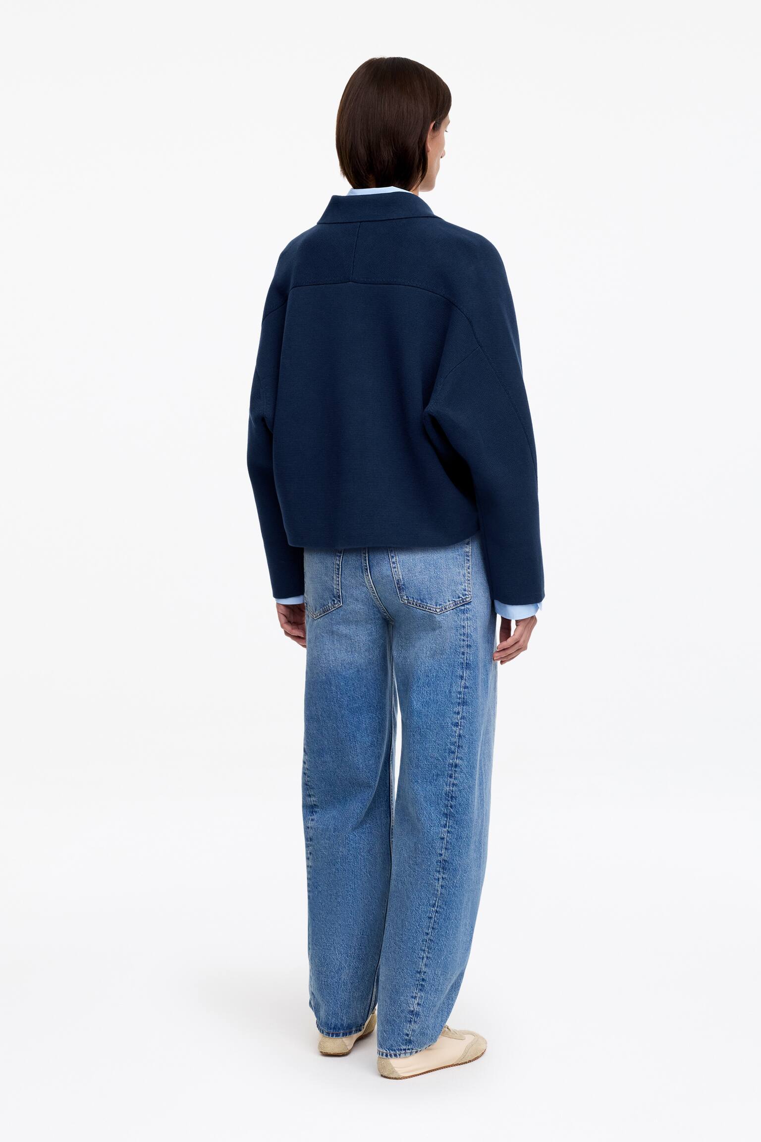 Pletená bavlněná bunda - Tmavě modrá/Béžová - 4