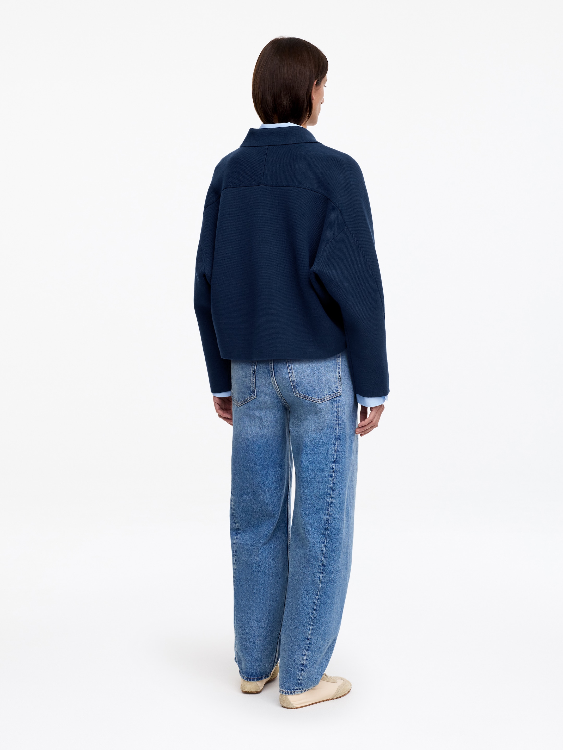 Knitted Cotton Jacket - Dark Blue - Loose fit - Women - StillMedia/Lookbook - 4