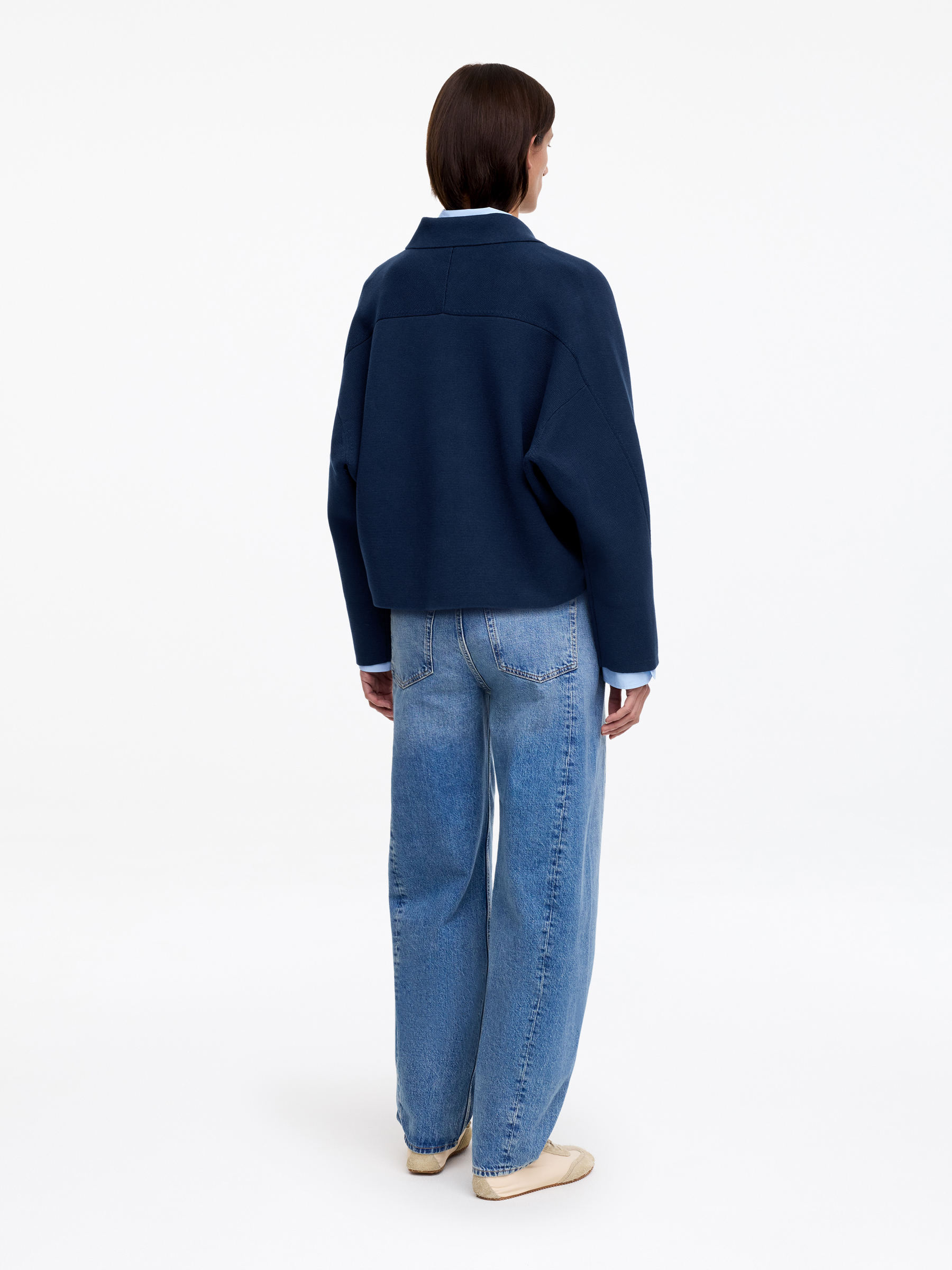 Knitted Cotton Jacket - Dark Blue - Loose fit - Women - StillMedia/Lookbook - 4