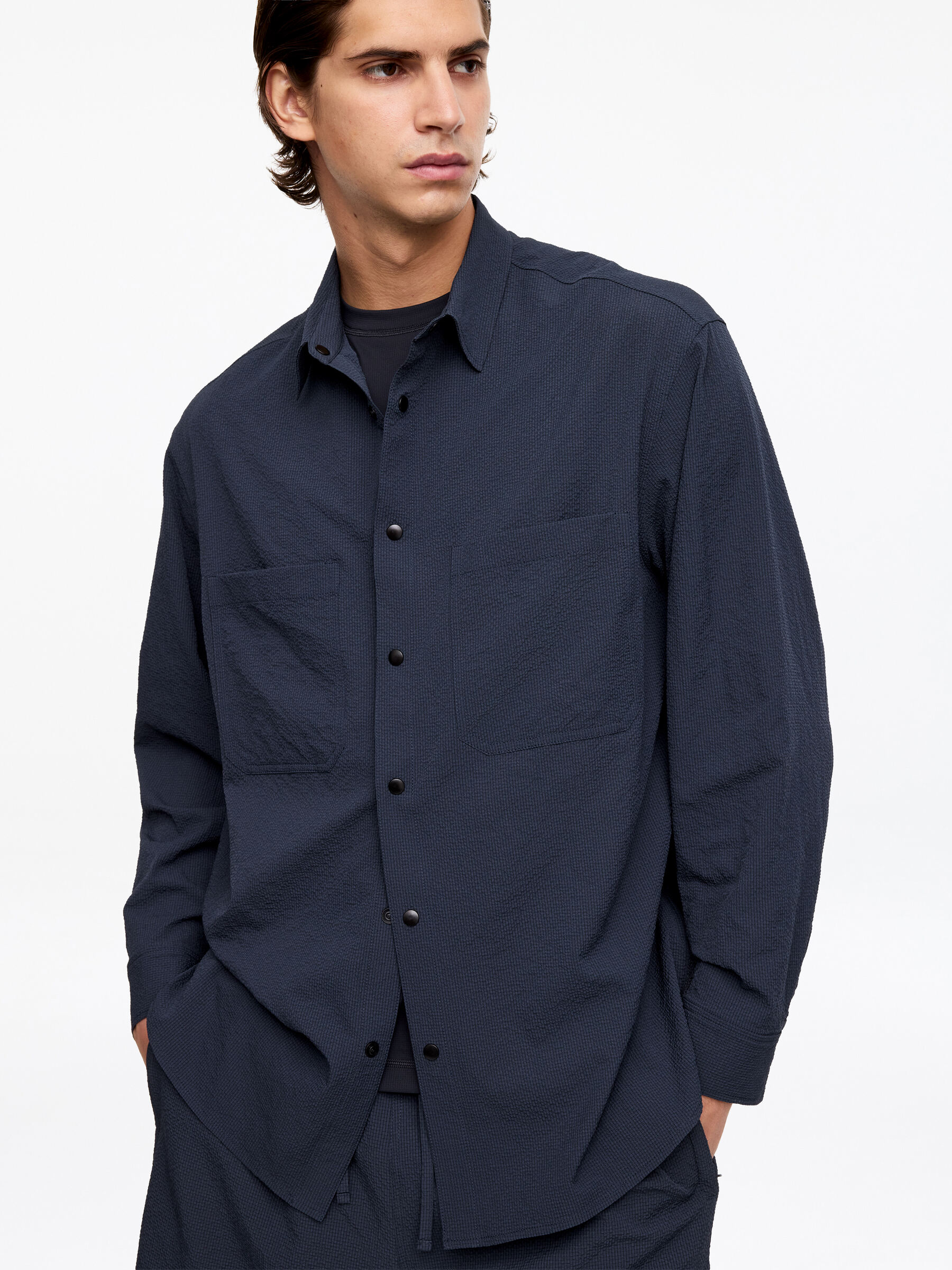 Chemise technique en seersucker - Bleu marine foncé - Regular fit - Homme - StillMedia/Lookbook - 5