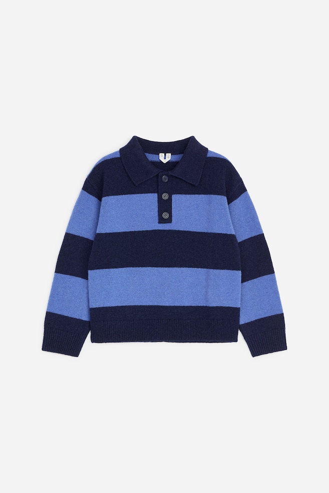 Knitted Wool Polo Shirt - Blue - 1