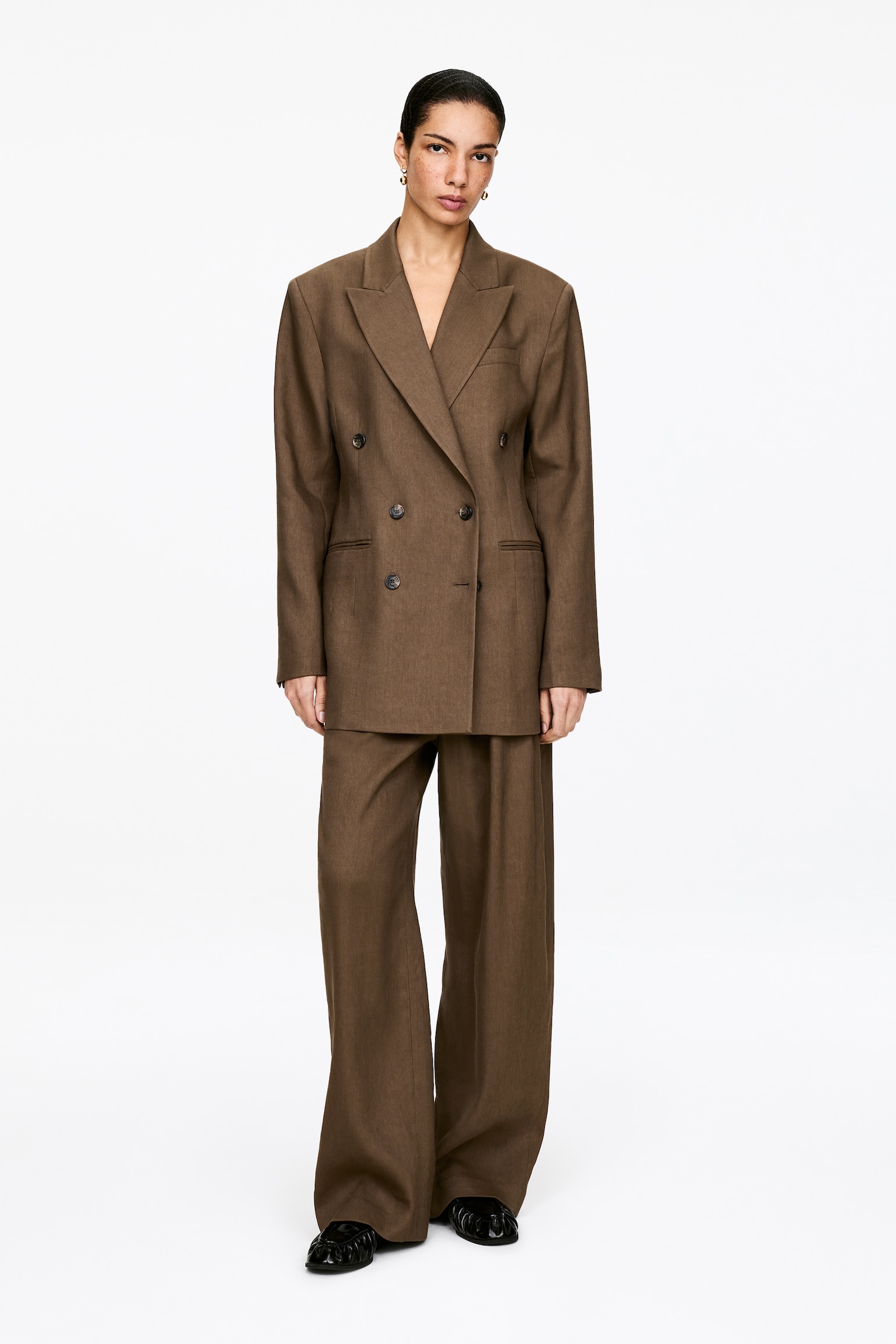 Sacou cu două rânduri de nasturi - Bej închis - 1