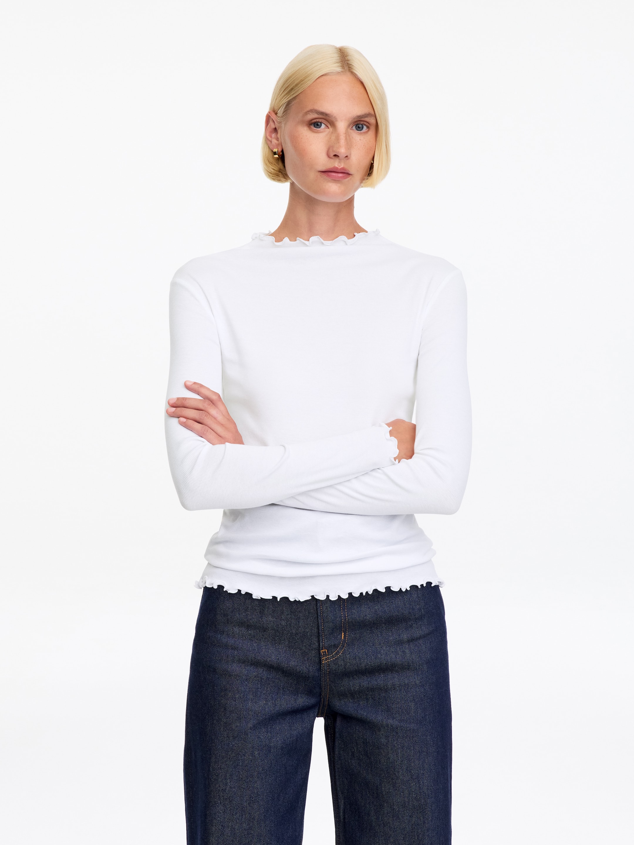 Gerüschtes Jersey-Oberteil-White-20167