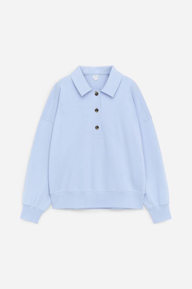 French Terry Polo Sweatshirt - Light Blue/Dark Brown/Off White - 1
