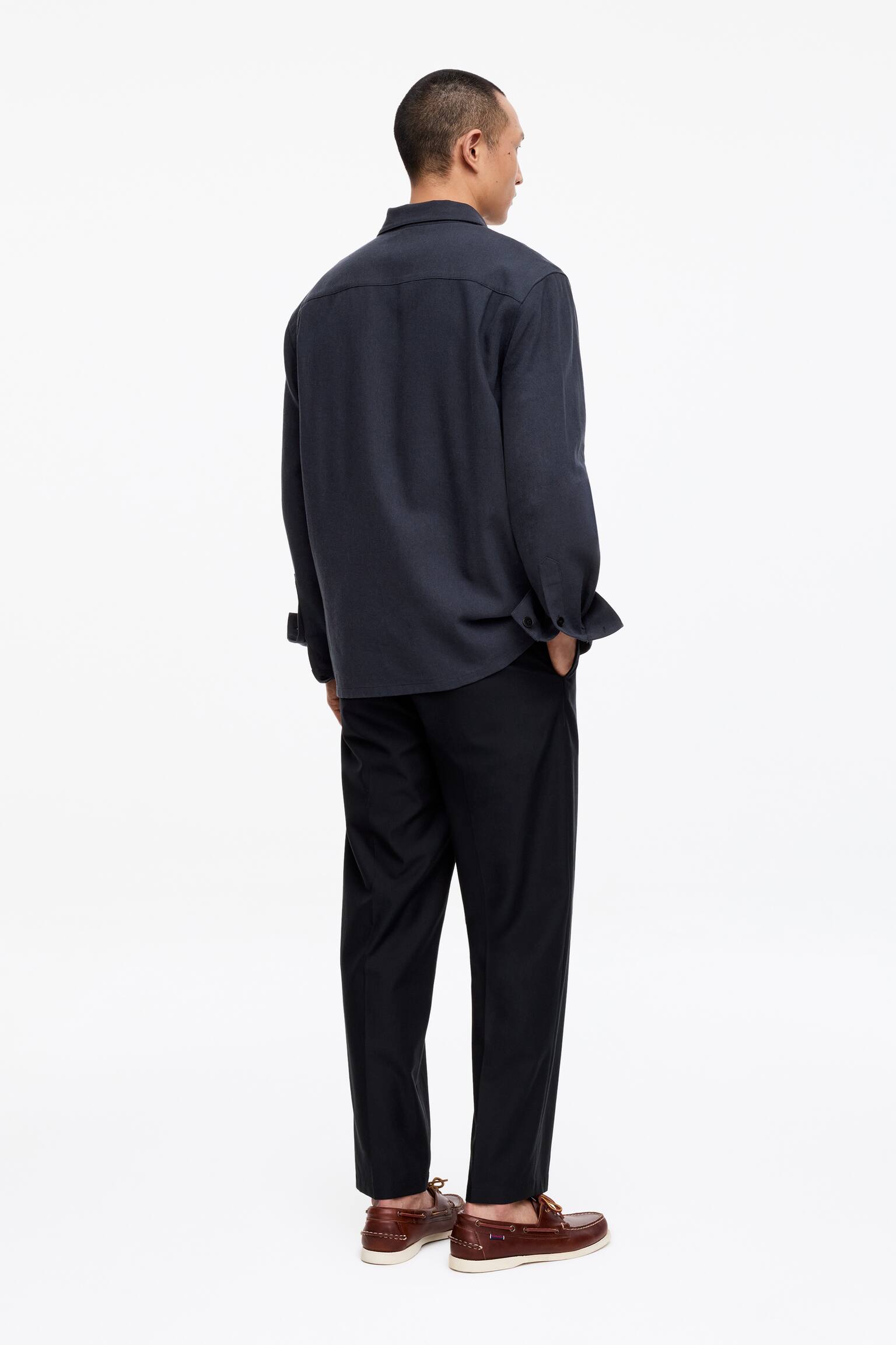 Overshirt i lærred af en Tencel-blend - Mørkeblå/Beige - 3