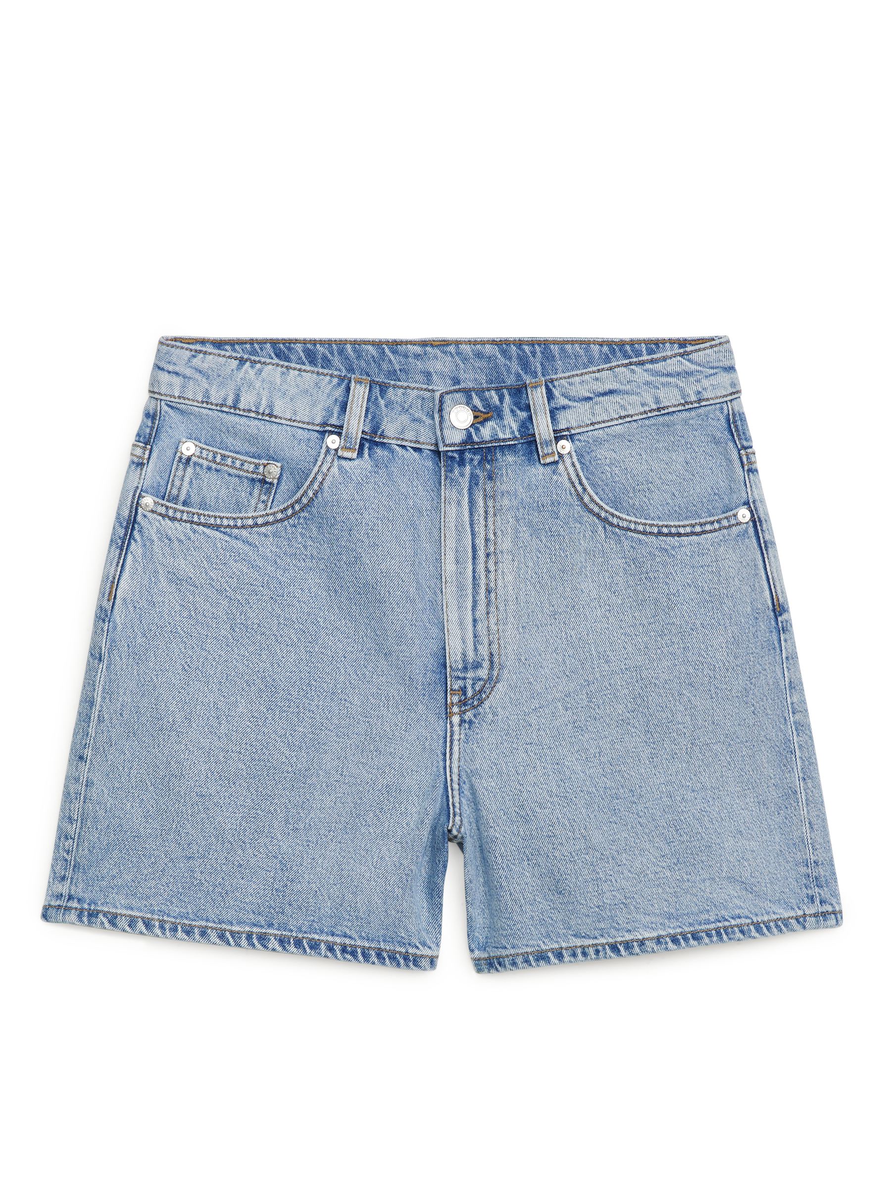 High Waist Non-Stretch Denim Shorts - Light Blue - Relaxed fit - Women - StillMedia/DescriptiveStillLife - 1