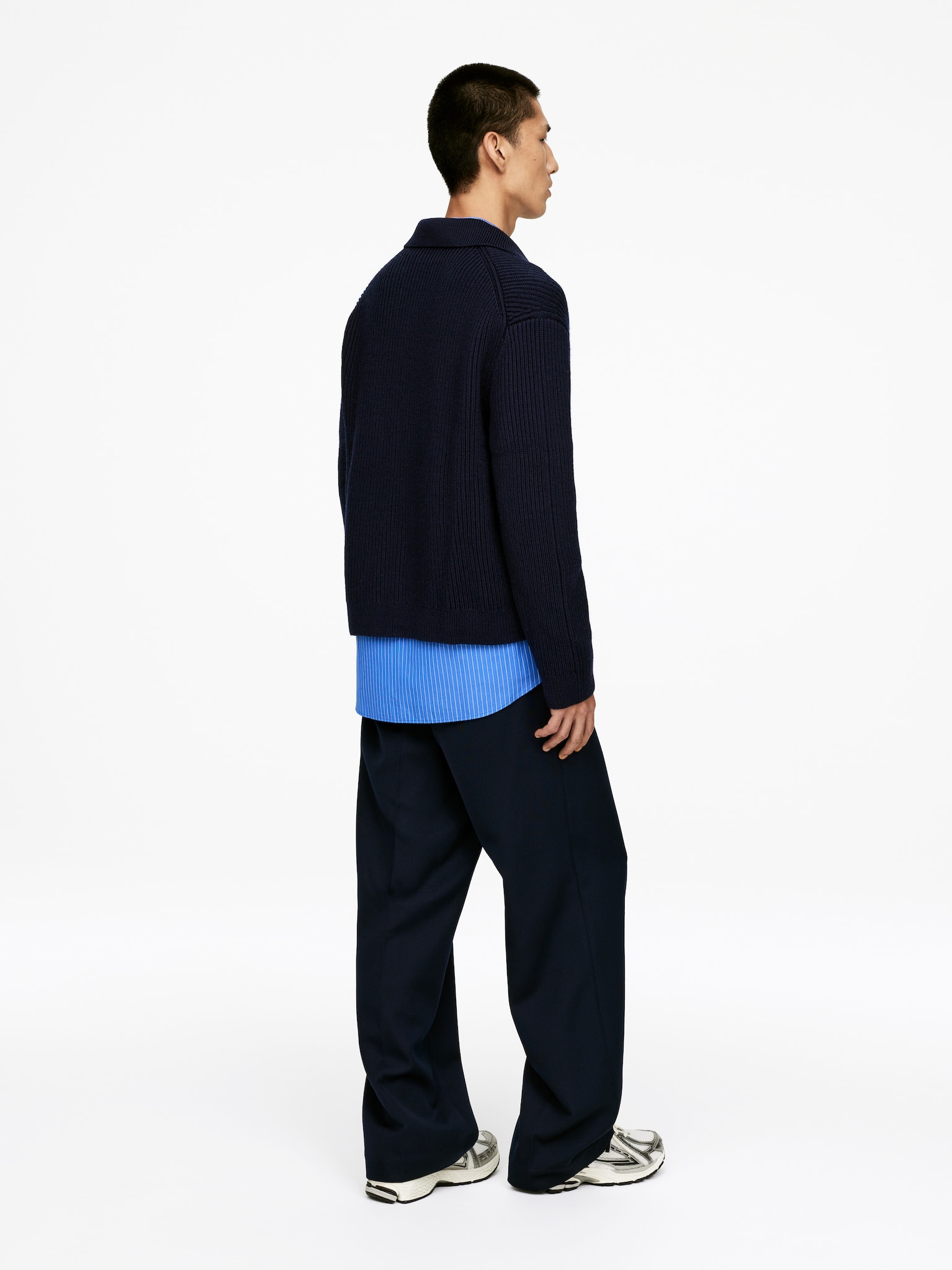 Cardigan zippé en laine et coton - Bleu foncé - 5