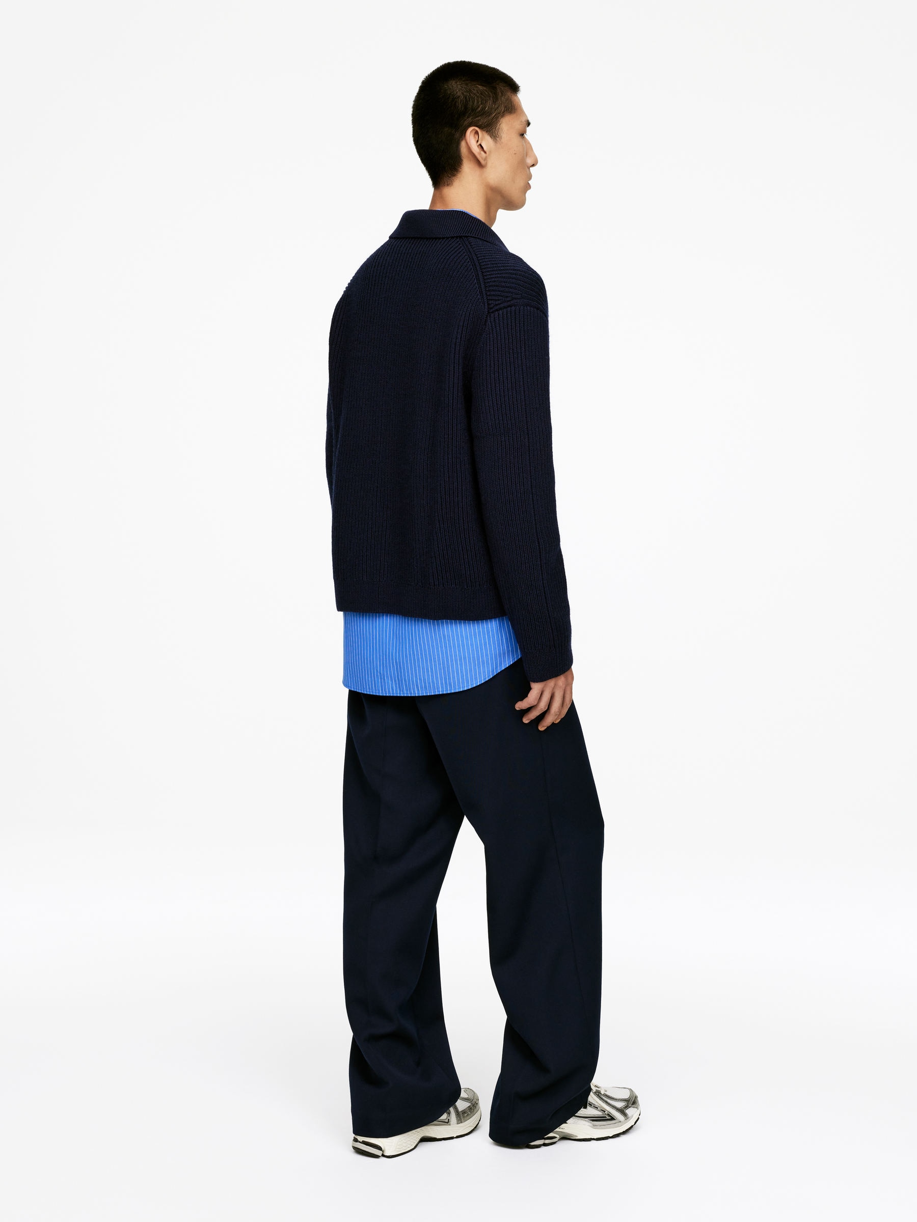 Wool Cotton Zip Cardigan - Dark Blue - Loose fit - Men - StillMedia/Lookbook - 3