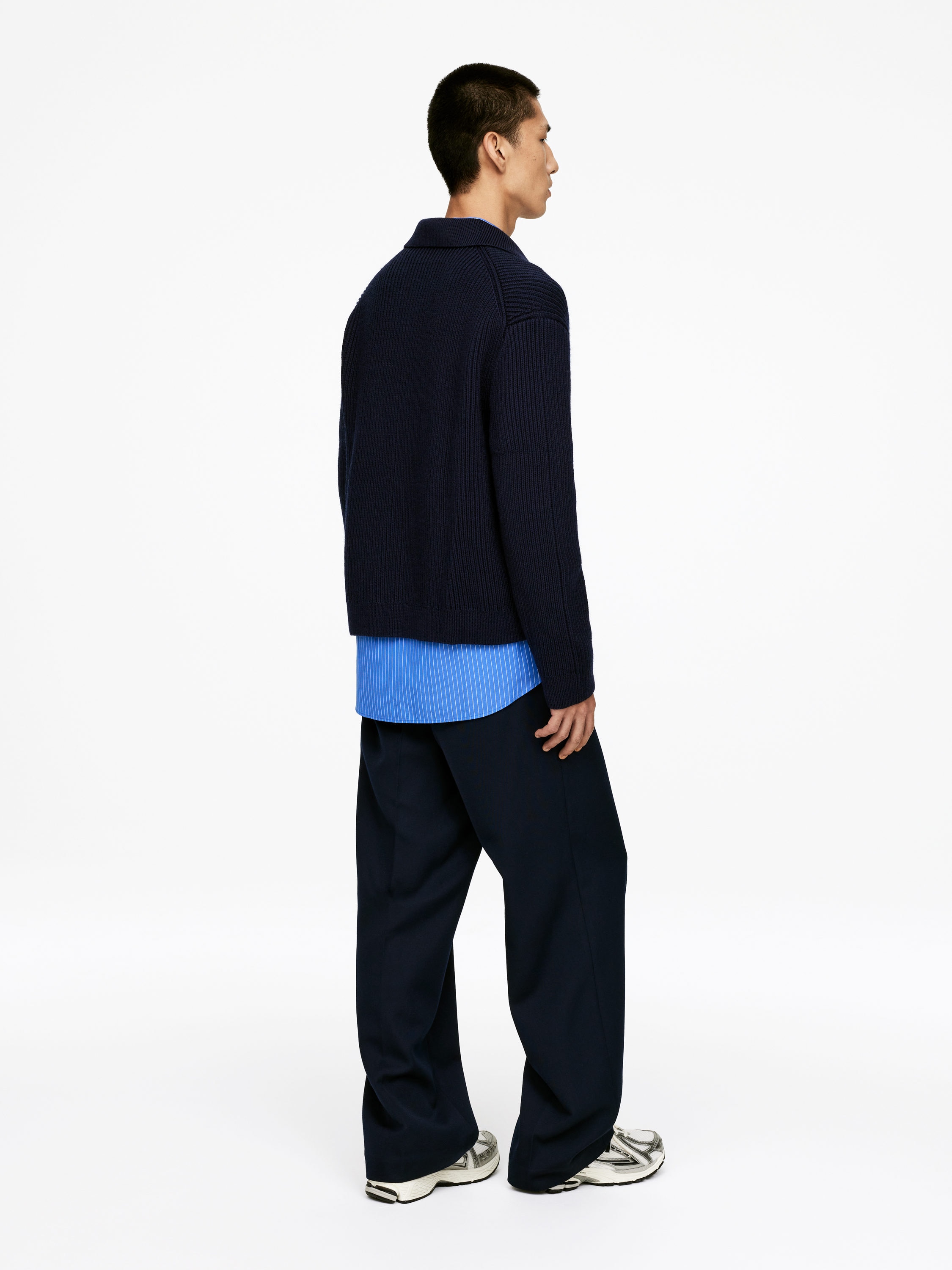 Wool Cotton Zip Cardigan - Dark Blue - Loose fit - Men - StillMedia/Lookbook - 3