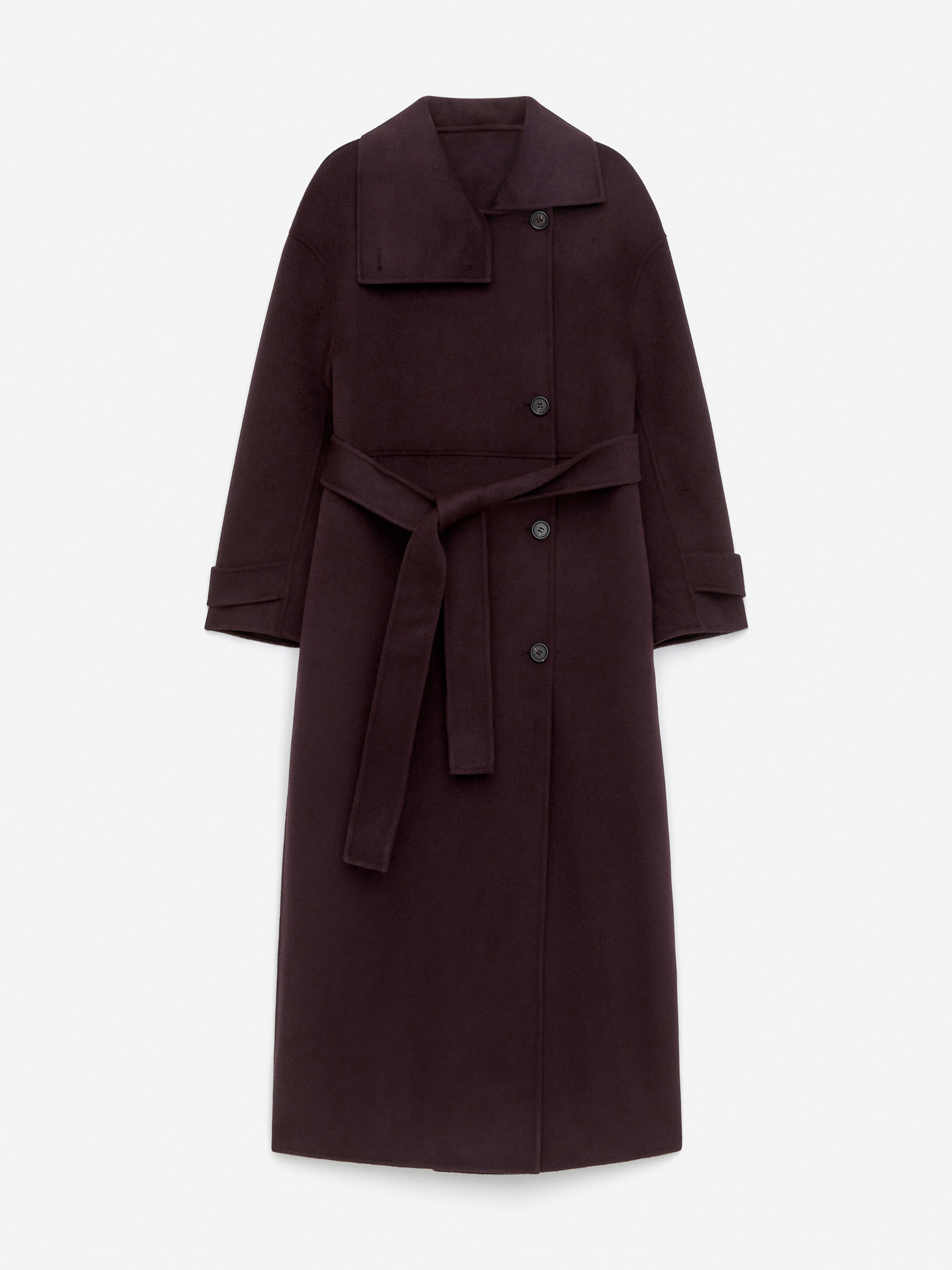 Wool-Blend Funnel-Neck Coat - Burgundy