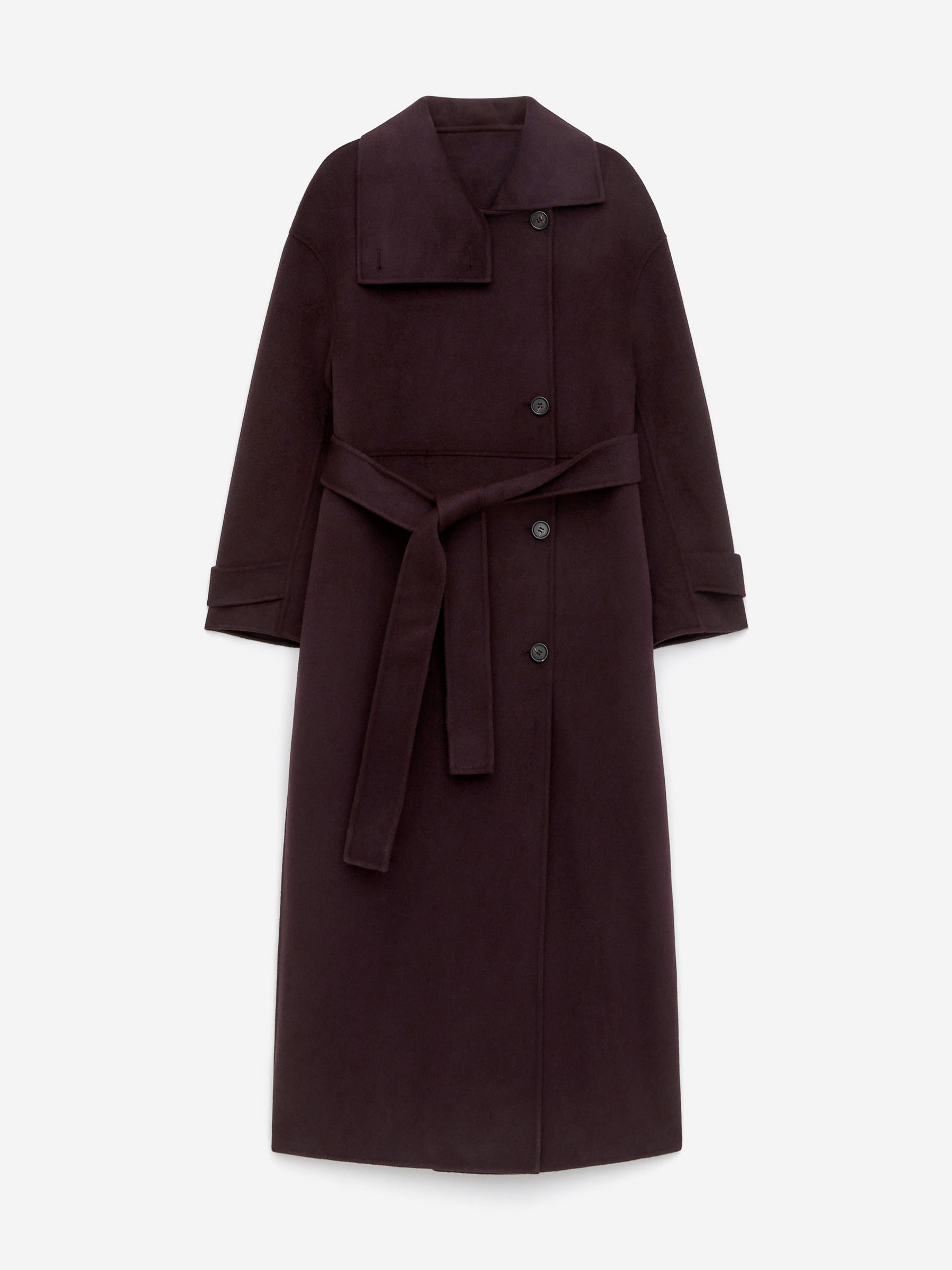 Wool-Blend Funnel-Neck Coat-#330F1A-16572