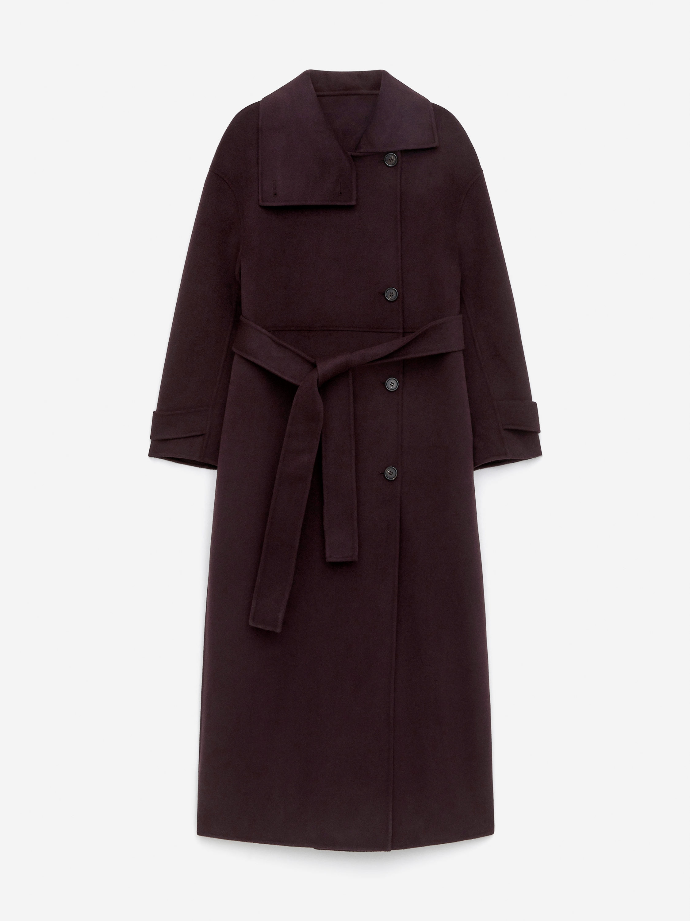 Wool-Blend Funnel-Neck Coat-#330F1A-16572