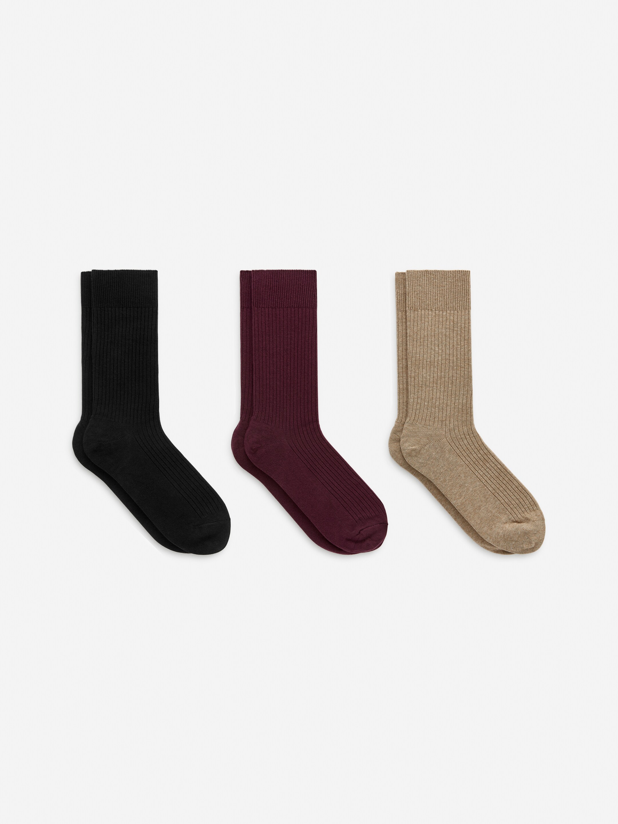 Supima Cotton Rib Socks Set of 3 pairs - Black/Burgundy/Beige - Men - StillMedia/DescriptiveStillLife - 2