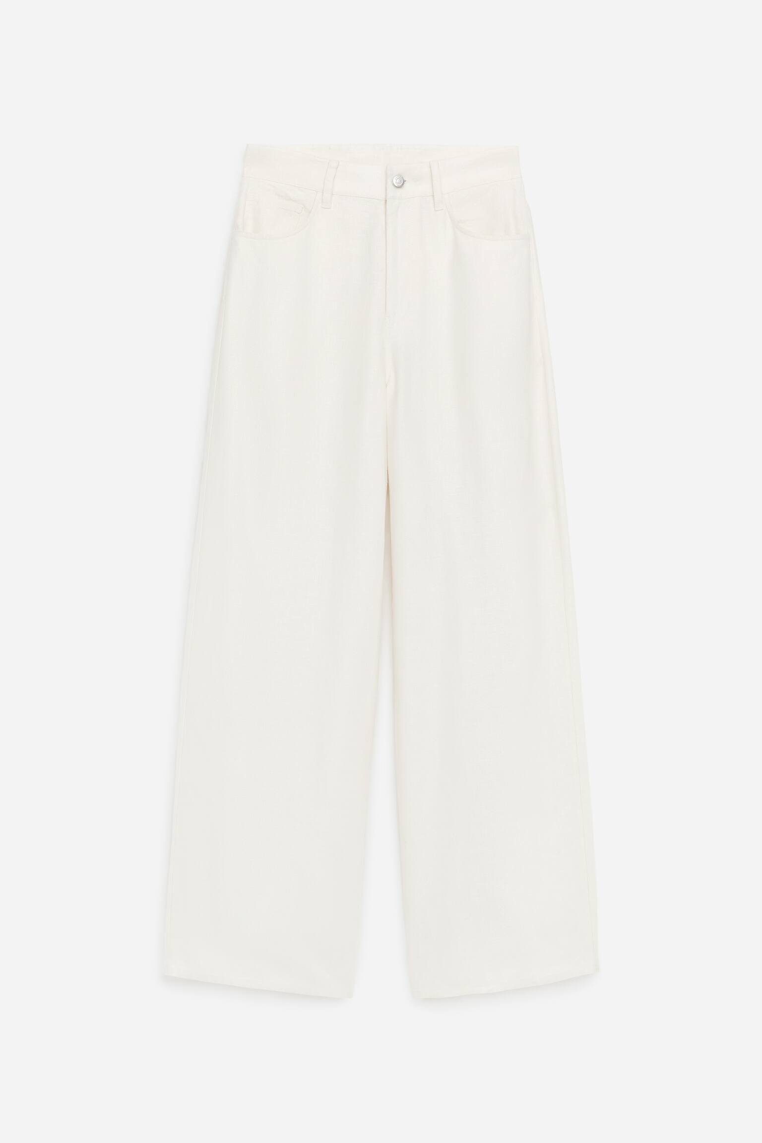 Lněné Kalhoty S Pěti Kapsami - Bílá/Tmavě Modrá - 2