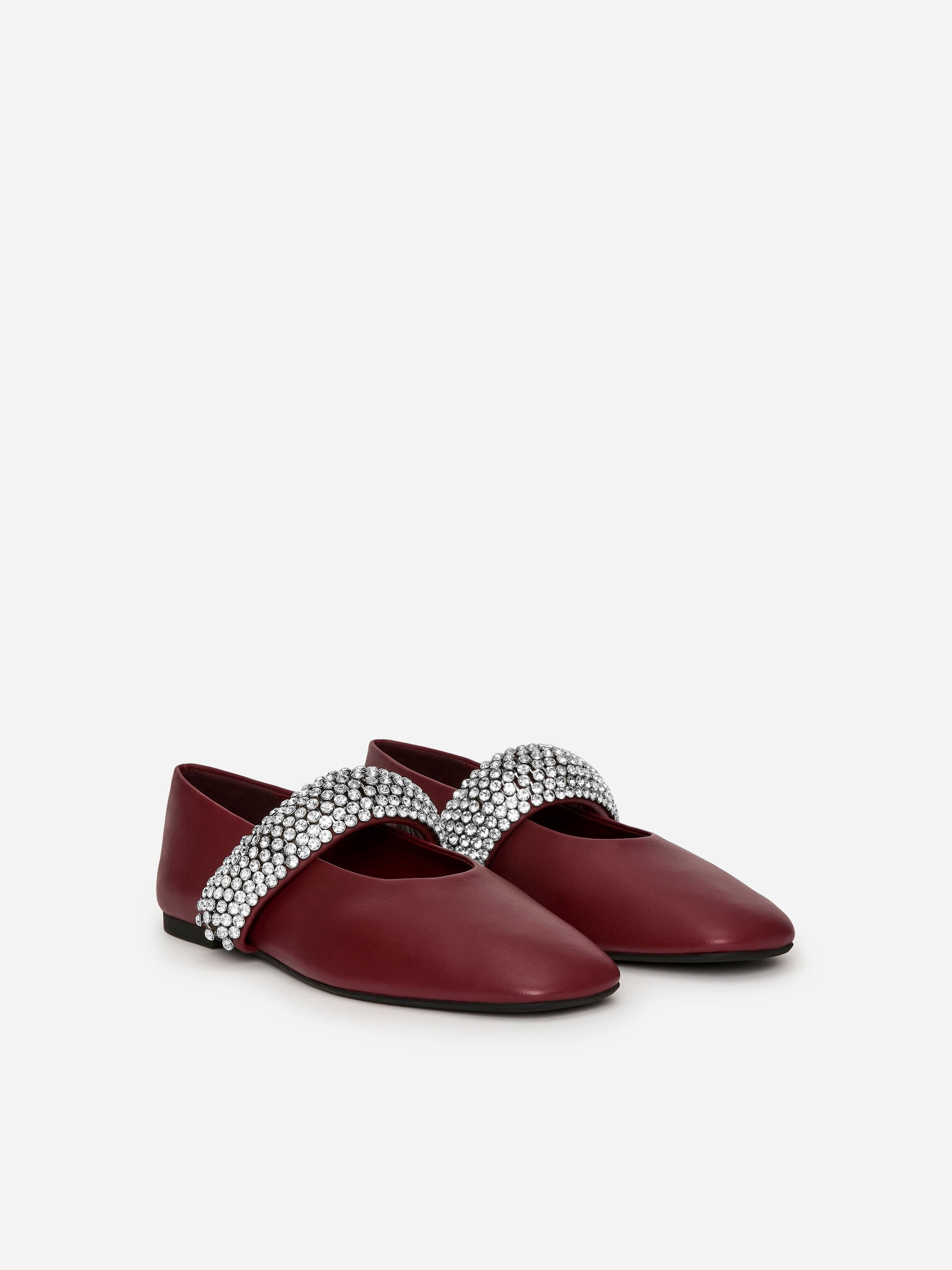 Rhinestone Leather Flats - Burgundy - Women - StillMedia/DescriptiveStillLife - 6