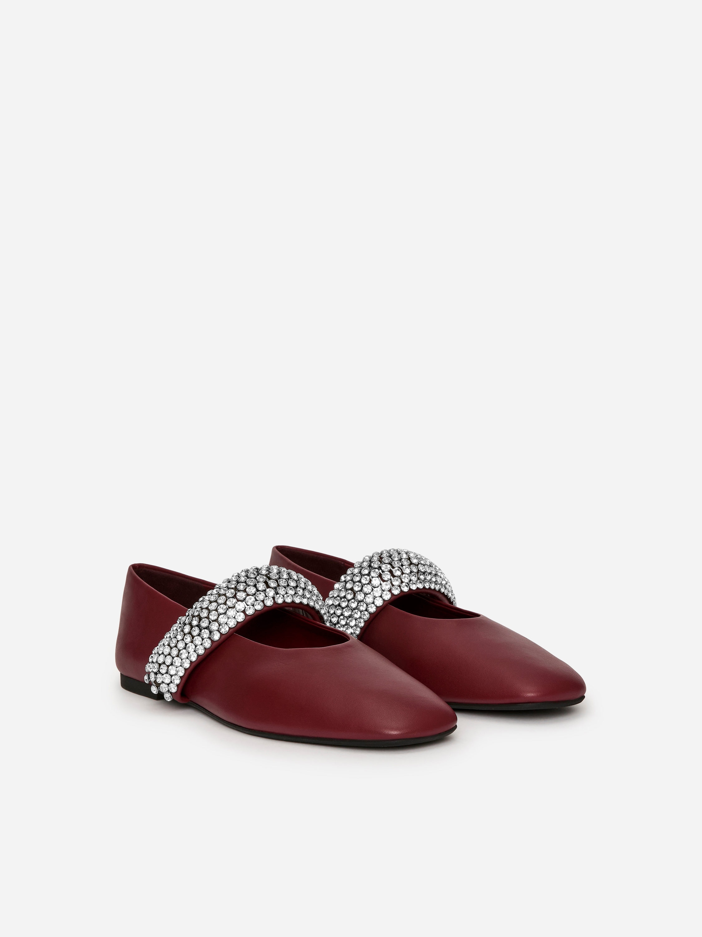 Rhinestone Leather Flats - Burgundy - Women - StillMedia/DescriptiveStillLife - 6