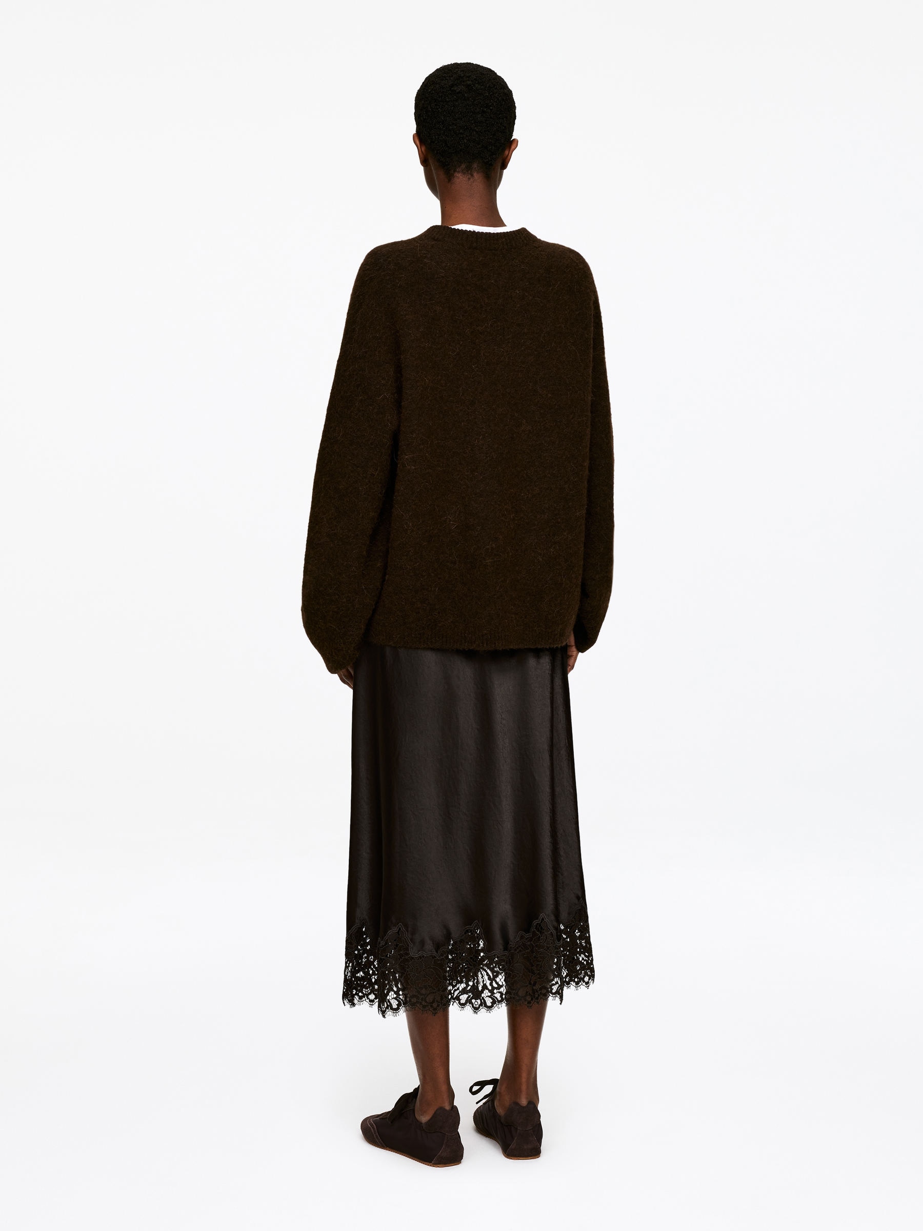 Jupe en satin avec finition en dentelle - Marron foncé - Regular fit - Femme - StillMedia/Lookbook - 10