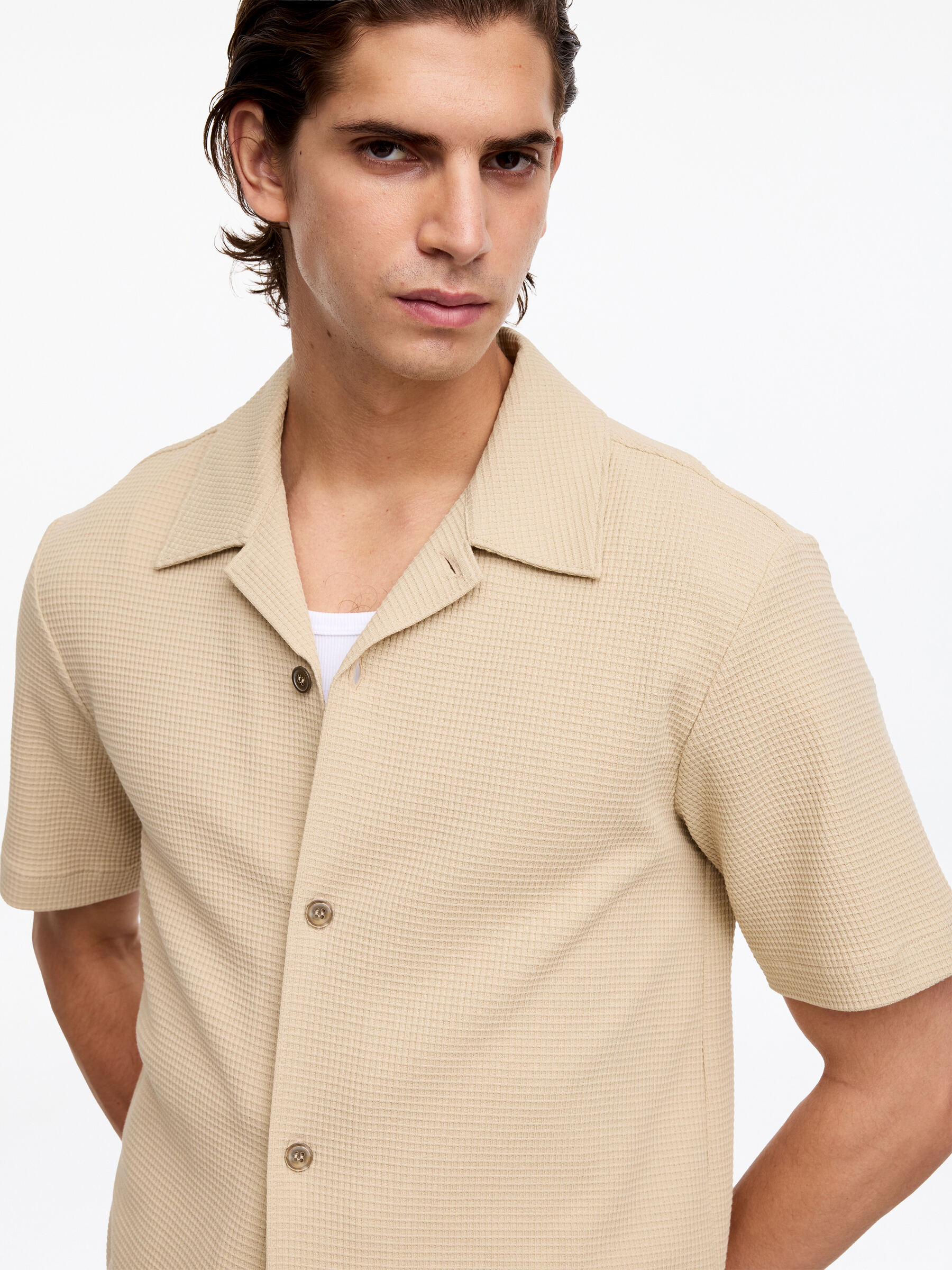 Waffle Jersey Shirt - Beige - Regular fit - Men - StillMedia/Lookbook - 3