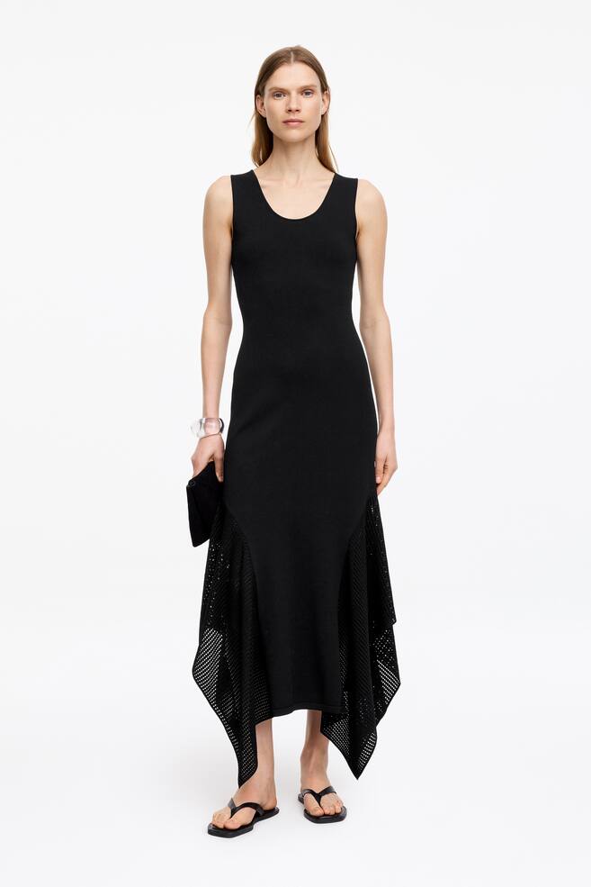 Abito drappeggiato in maglia - Nero/Rosa - 2