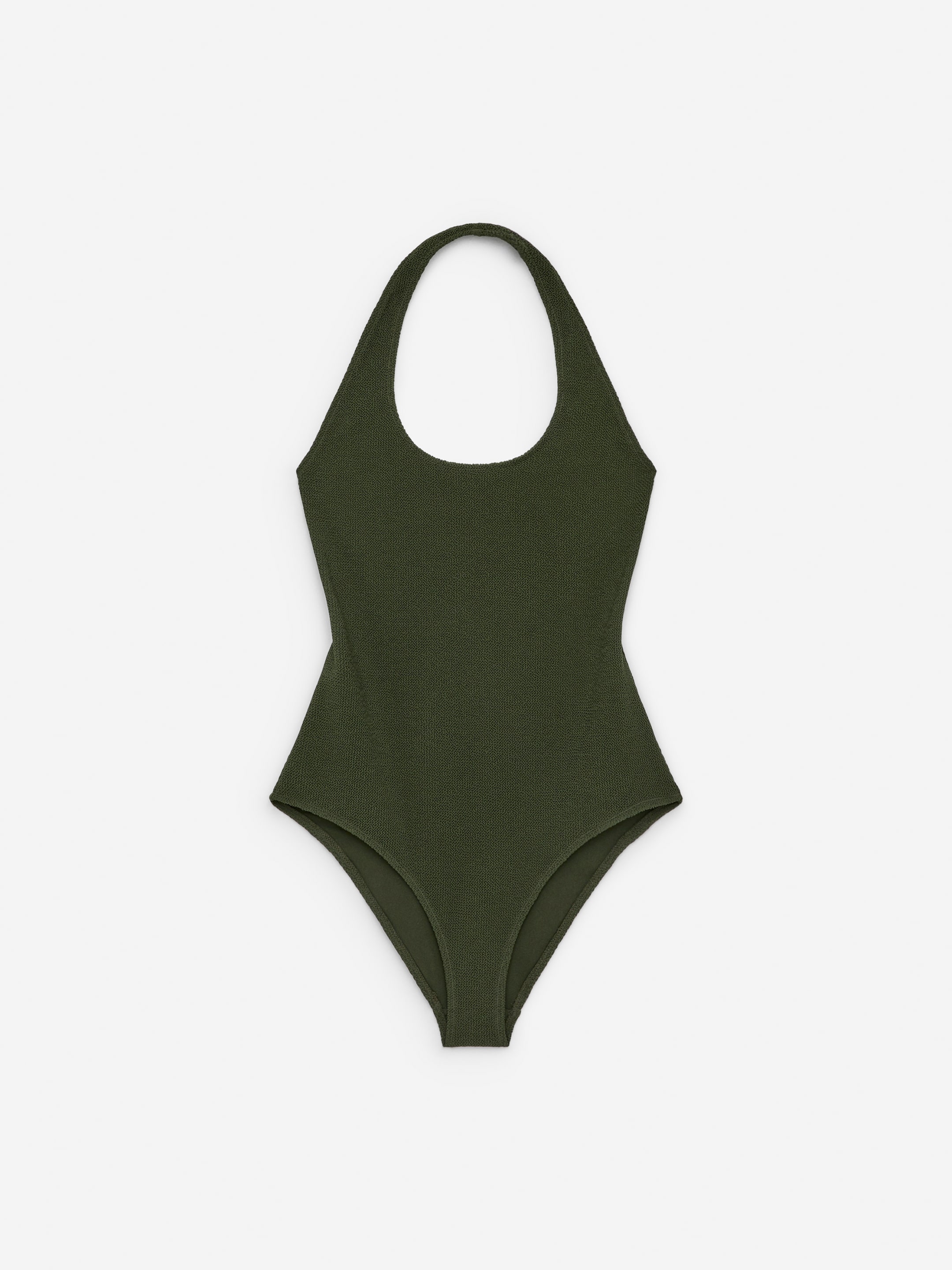 Crinkle Halterneck Swimsuit-#45463B-14814