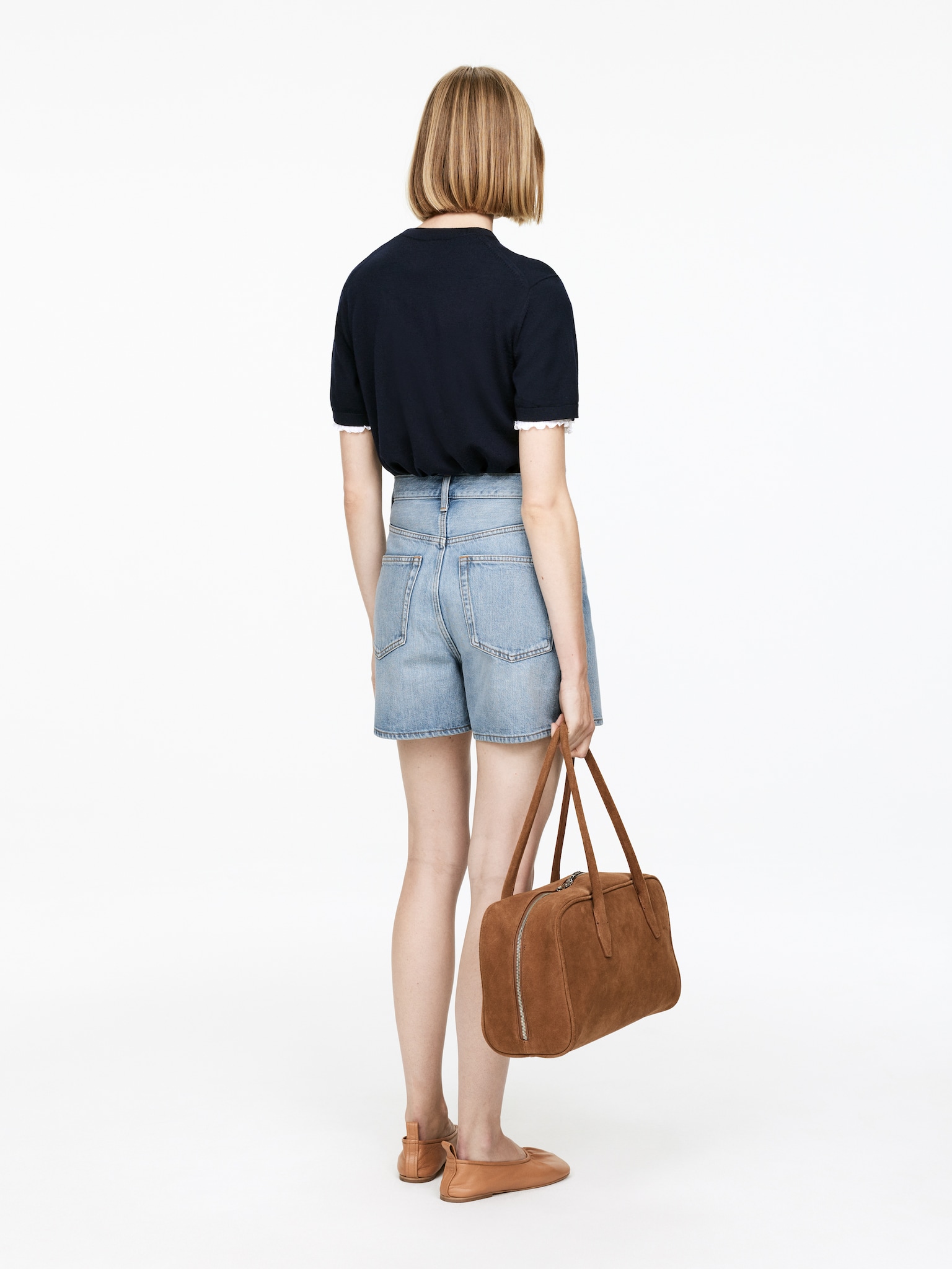 Denim Shorts - Washed Blue/Black/White - 5